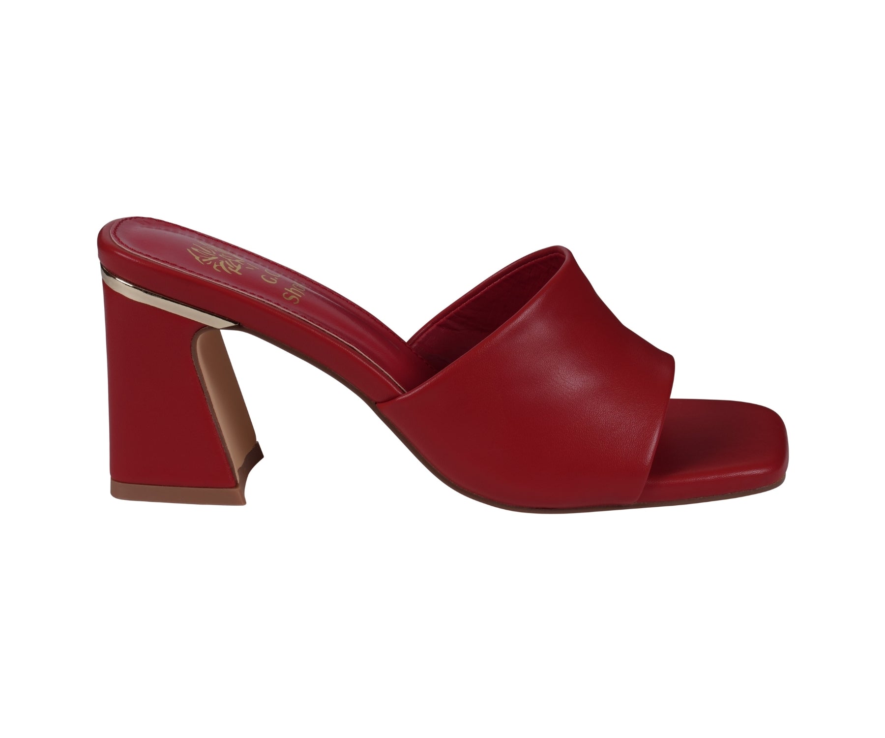 Red high-heeled shoe on a white background