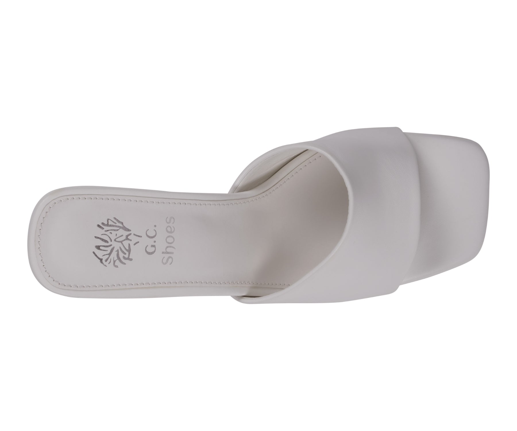 White sandal with 'G.C. Shoes' logo on a white background