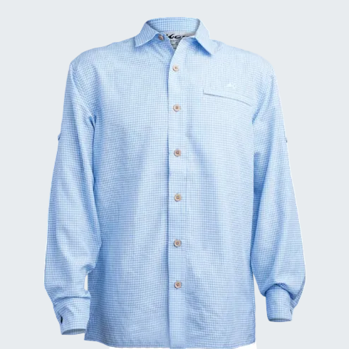 Light blue checkered shirt on a white background