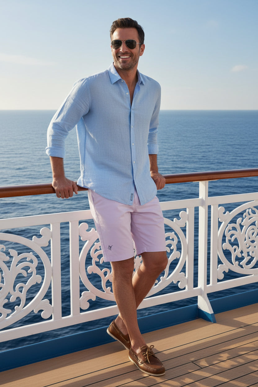 Light purple shorts with star accents on a white background