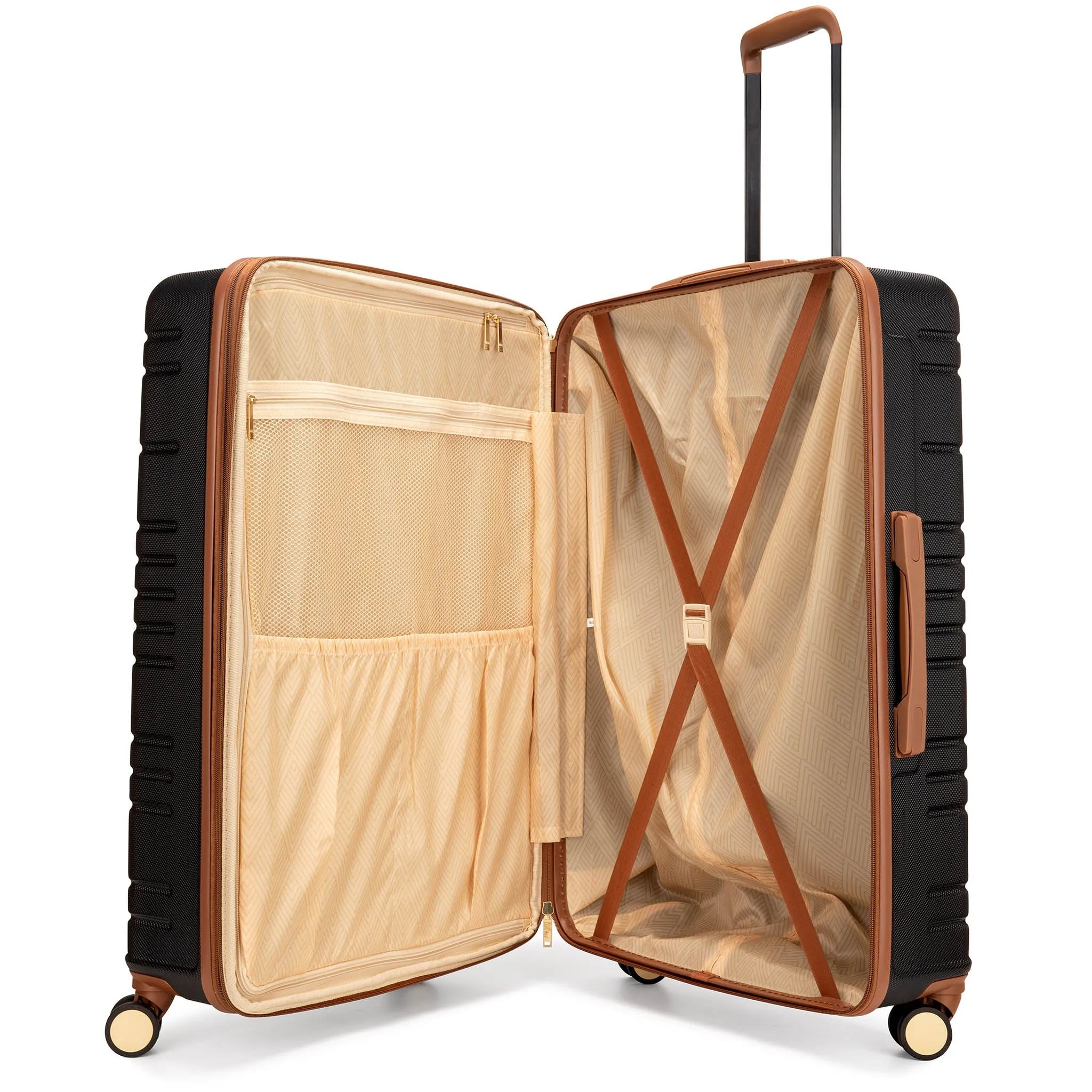 Open suitcase with interior view on a white background