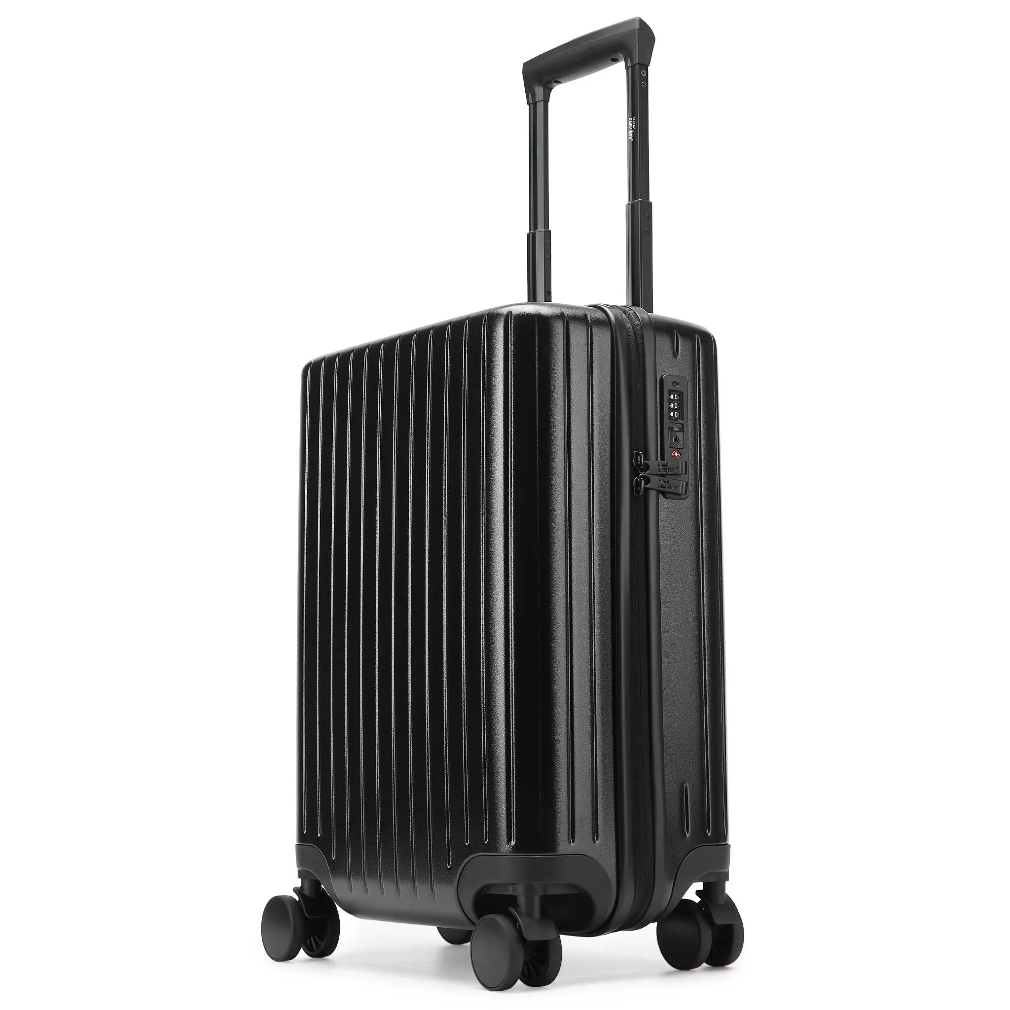 Black suitcase with wheels on a white background