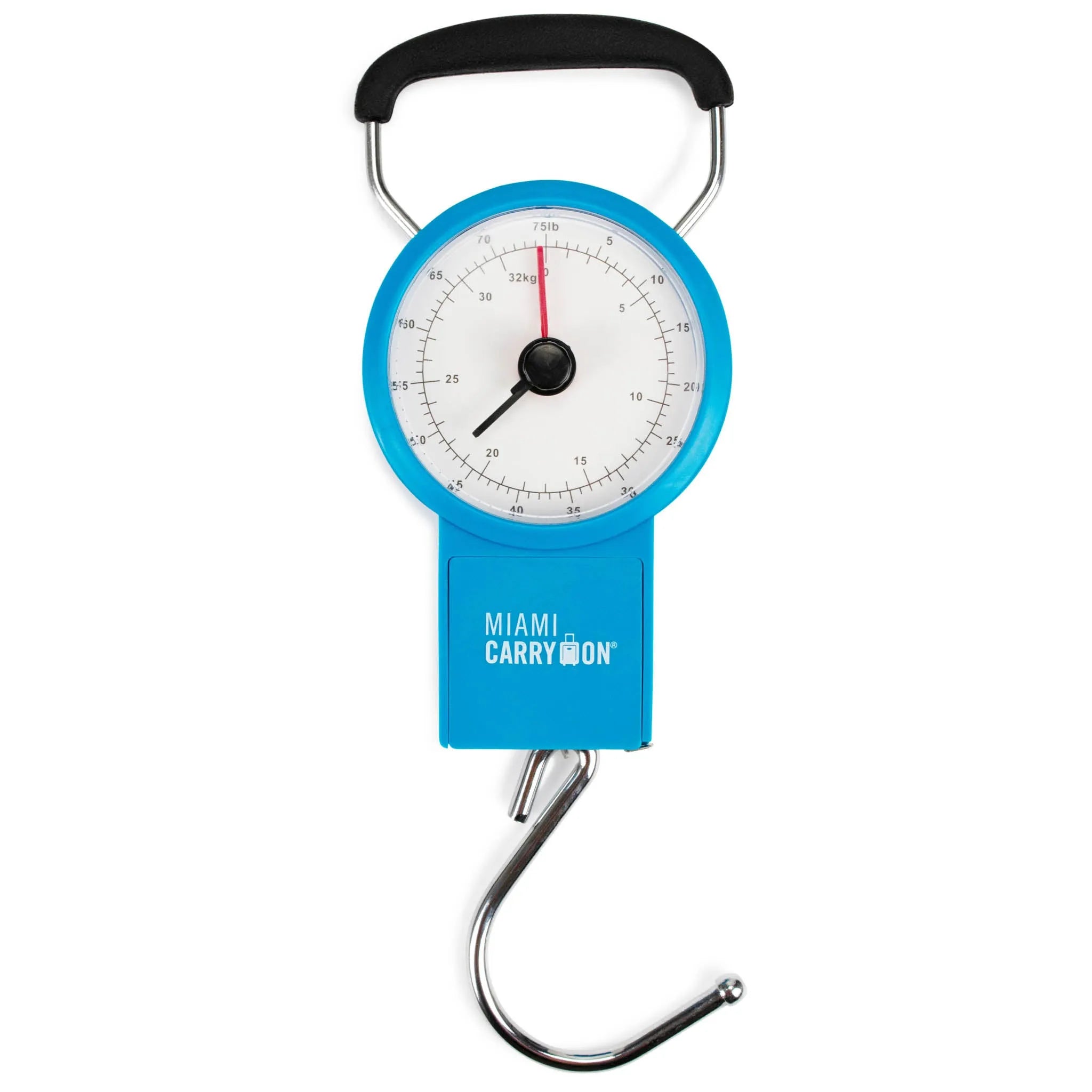 Blue dial scale with a hook on a white background