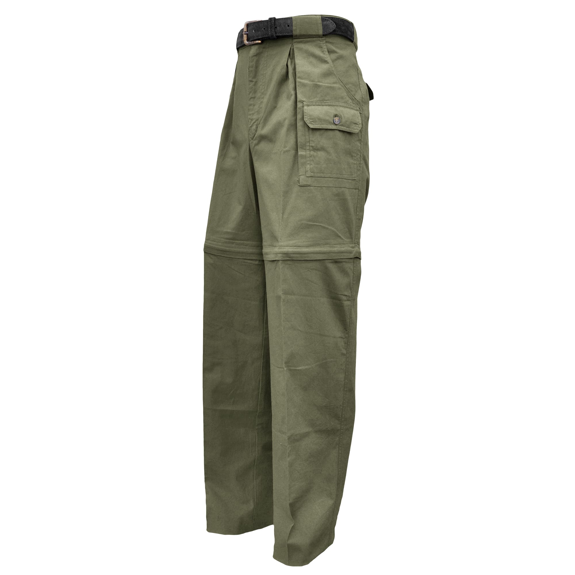 Green pants with a belt on a white background