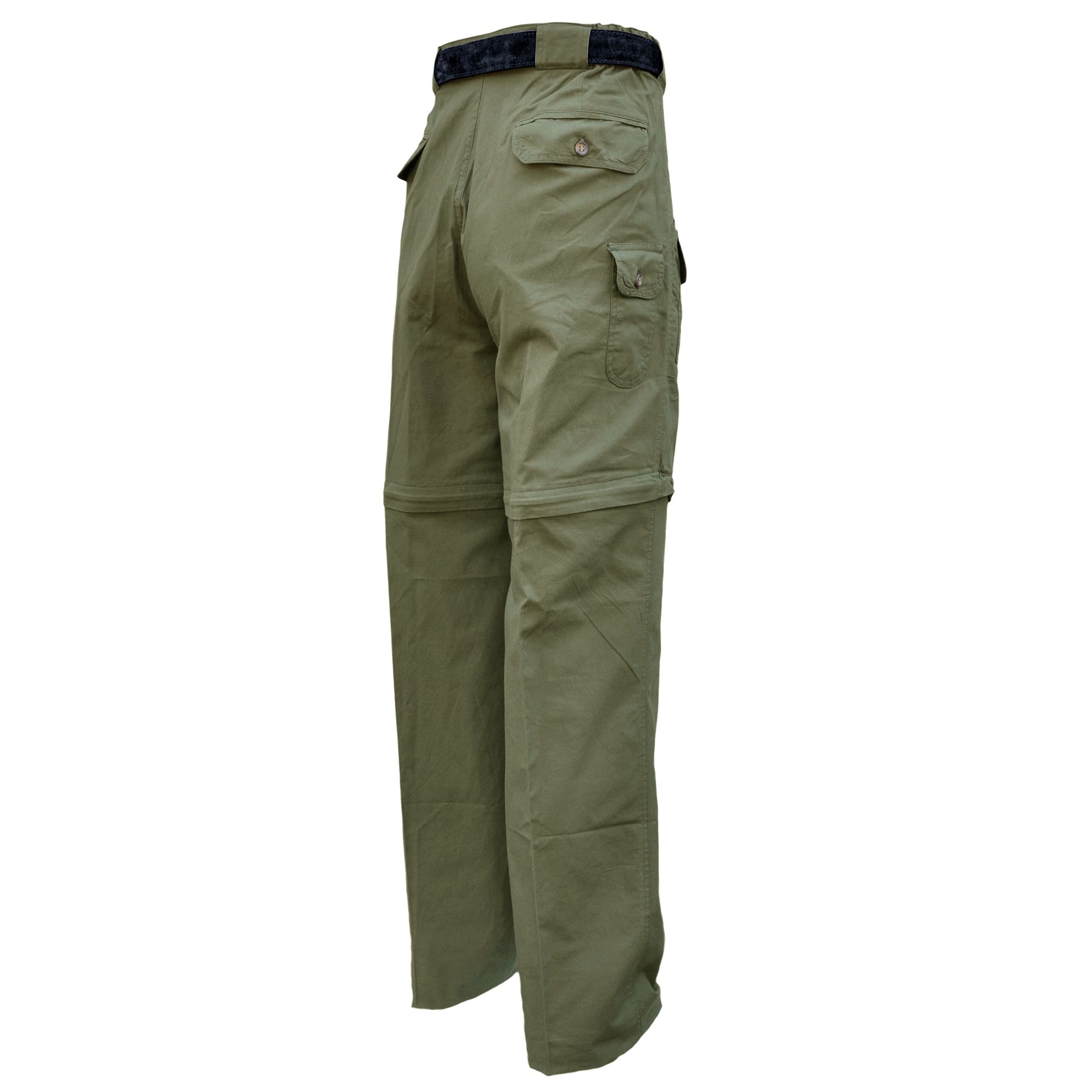 Khaki pants with multiple pockets on a white background
