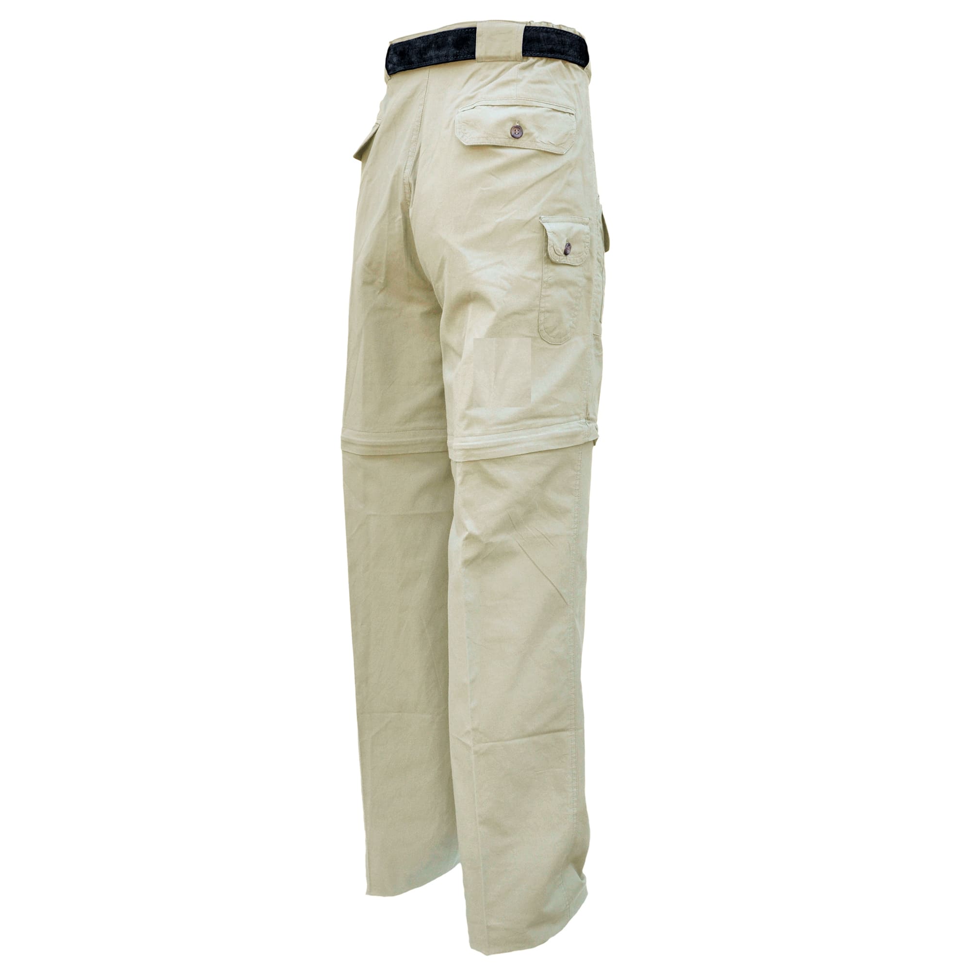 Beige cargo pants with a belt on a white background