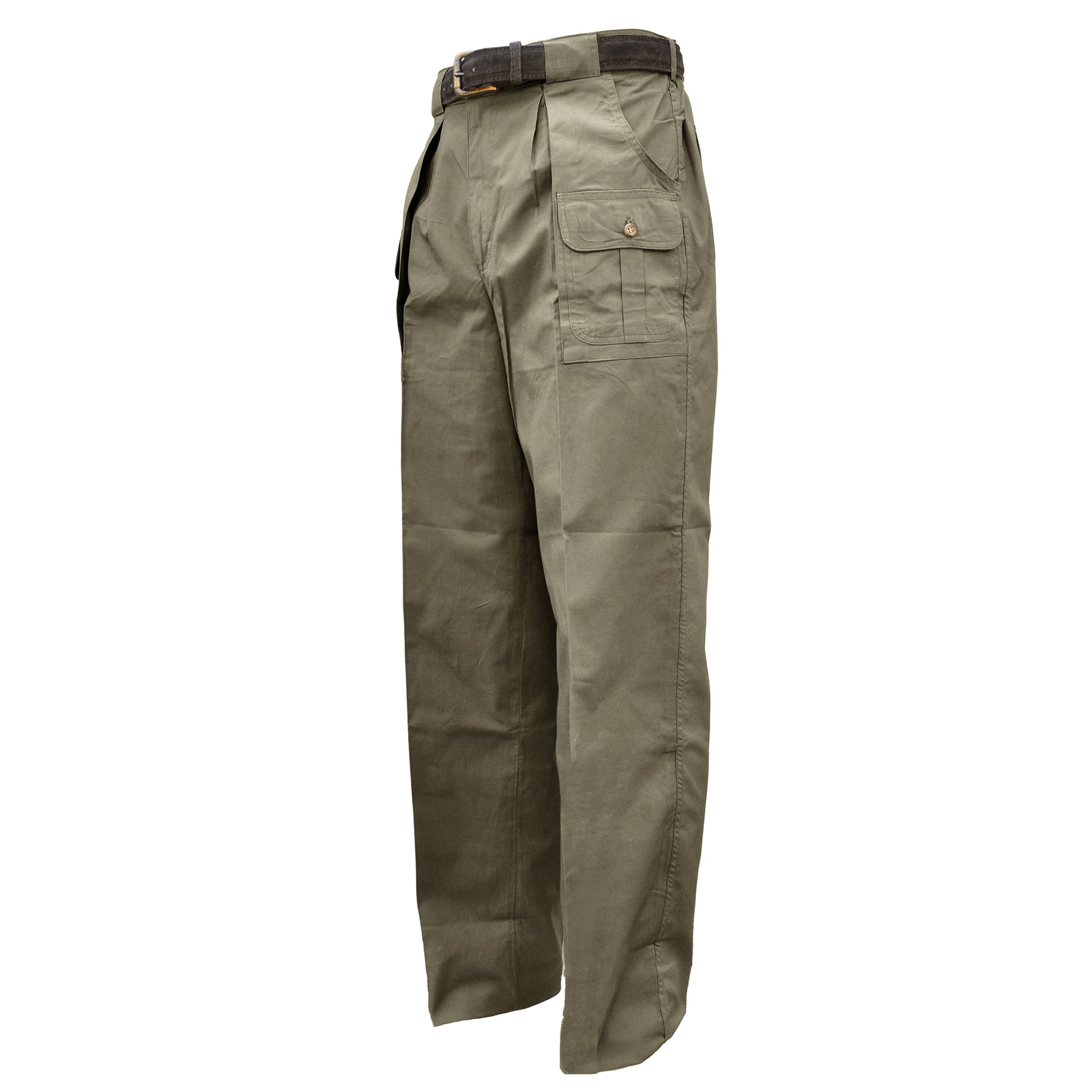 Green pants with a belt on a white background