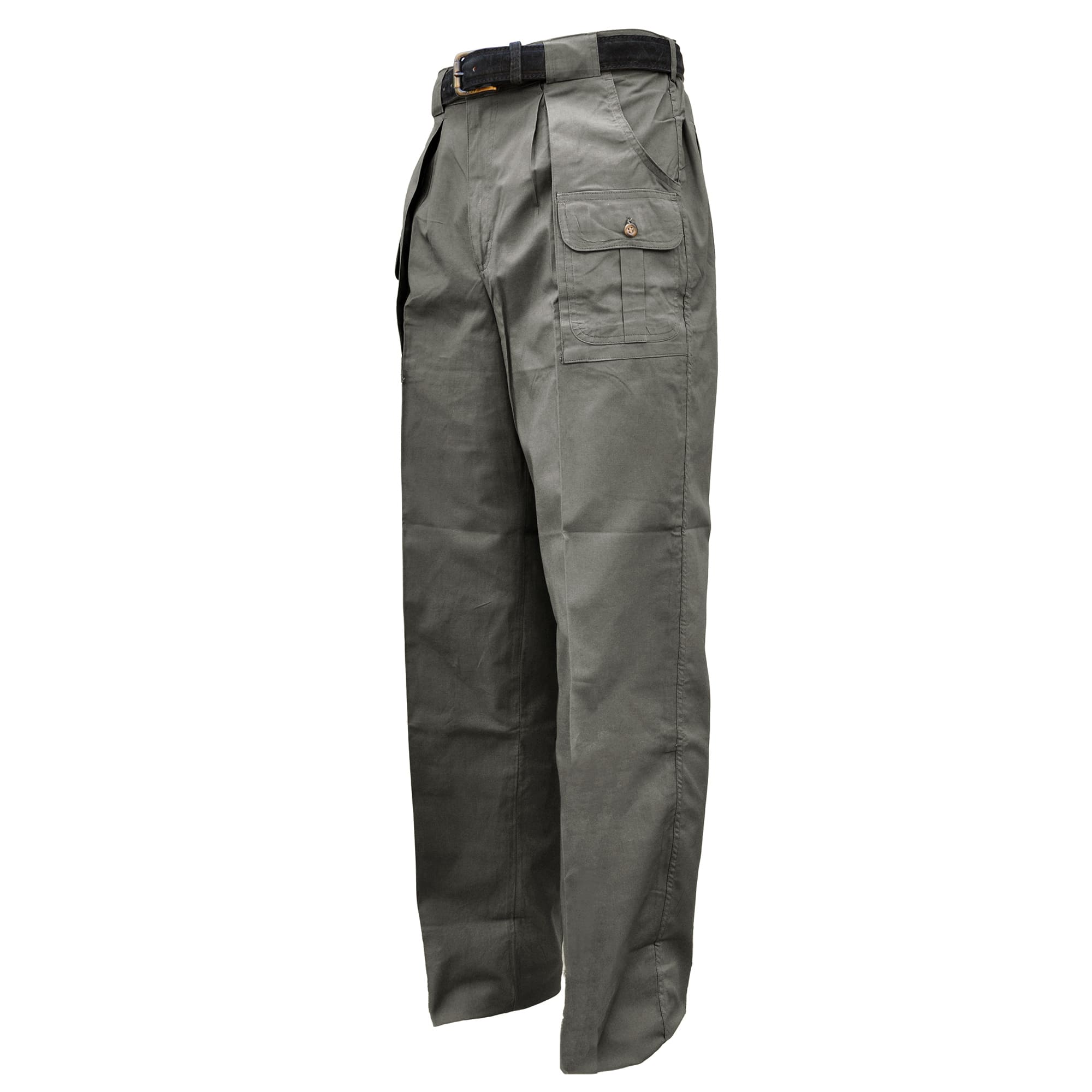 Green pants with a belt on a white background