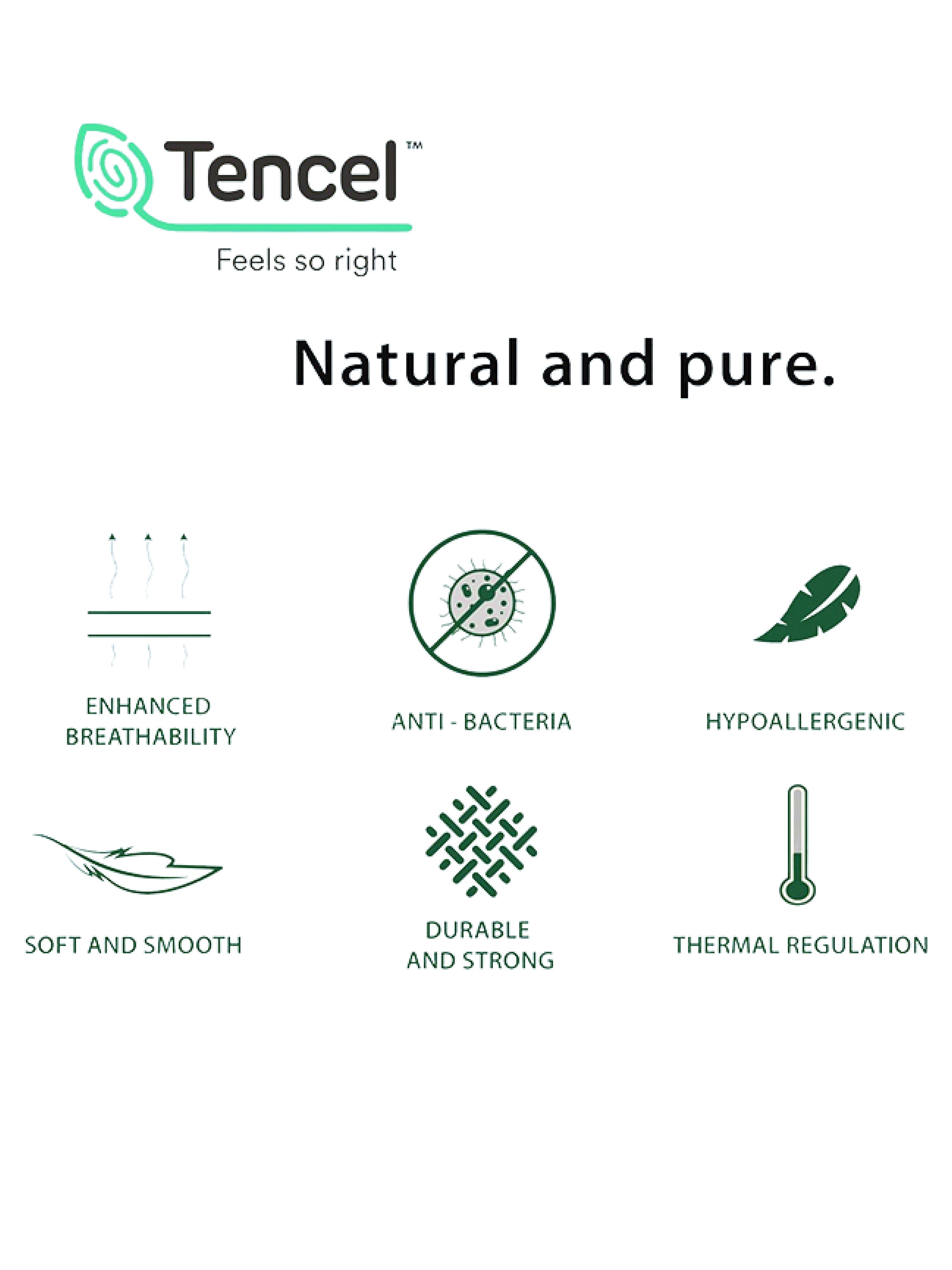 Tencel brand logo and attributes on a white background