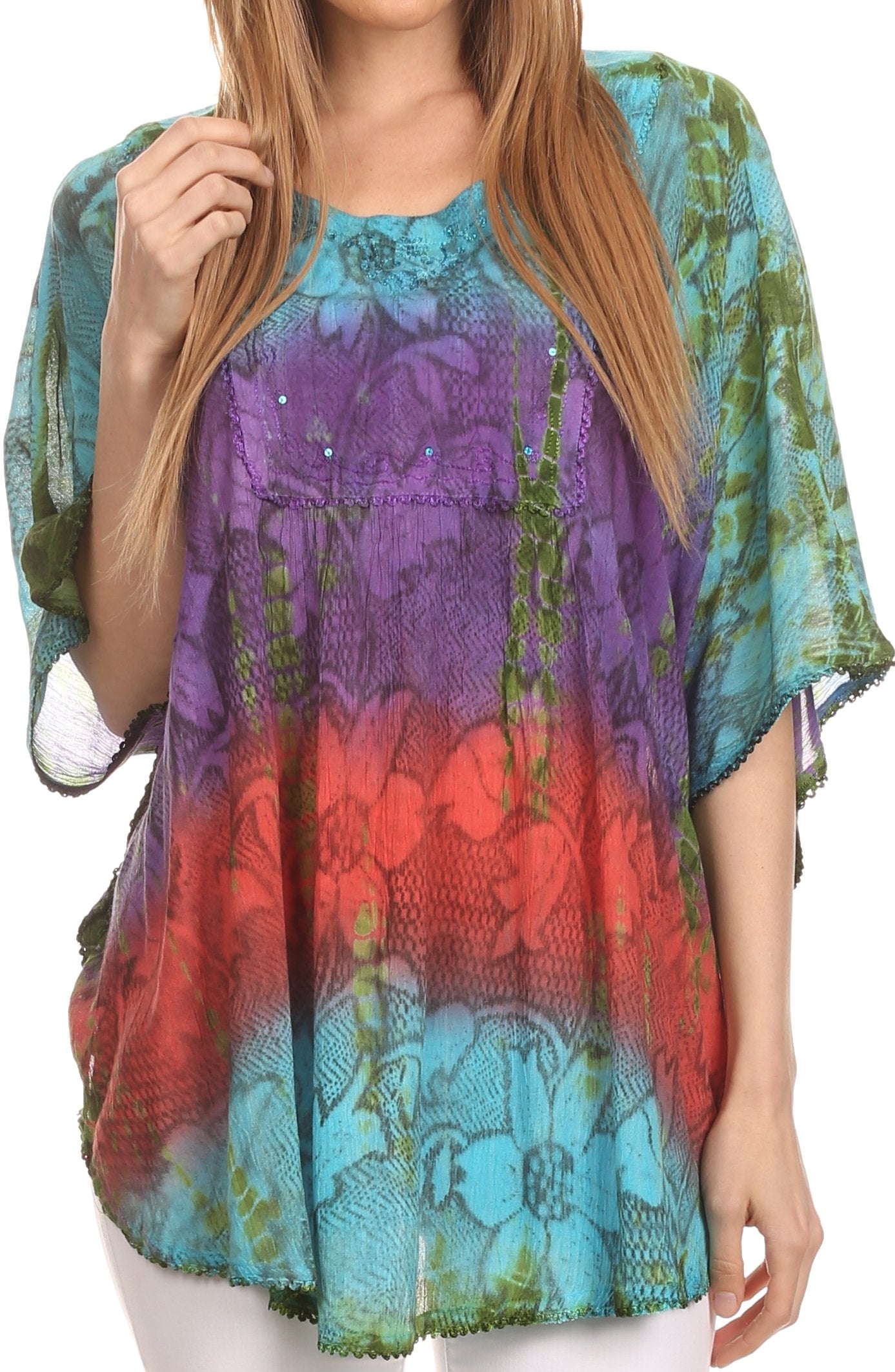 Multicolored floral patterned top worn by a person
