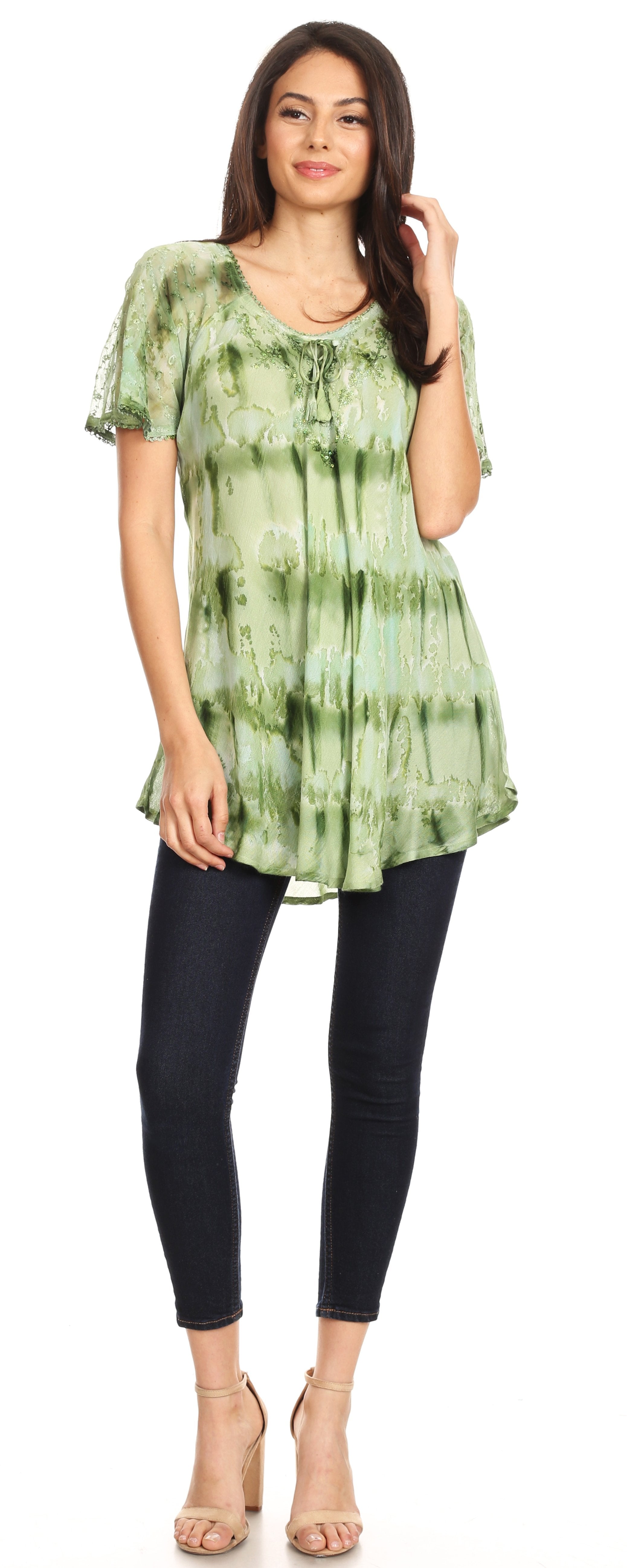 Sakkas Allegra Short Sleeve Loose Fit Tie Dye Blouse