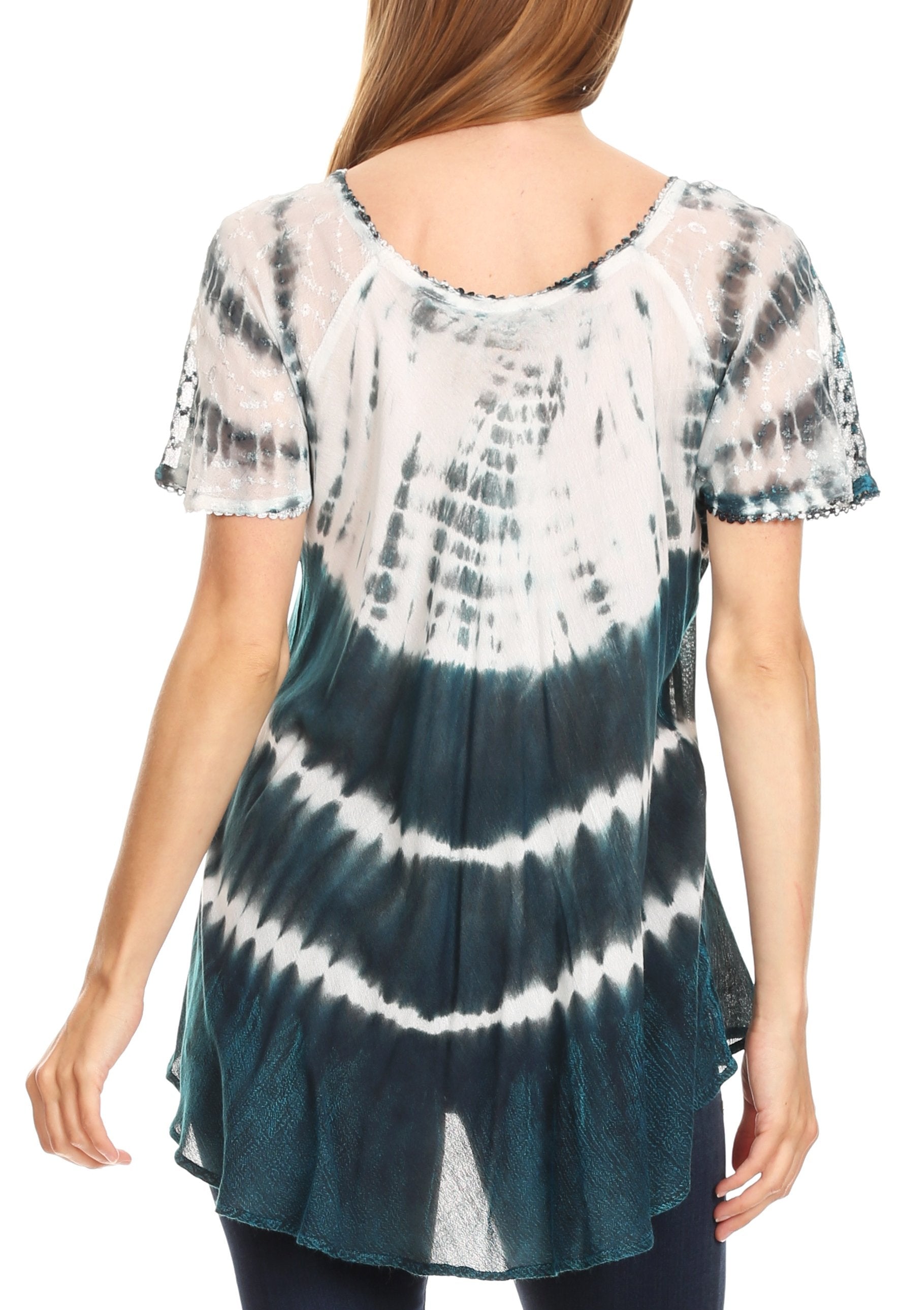 Tie-dye shirt worn by a person on a white background