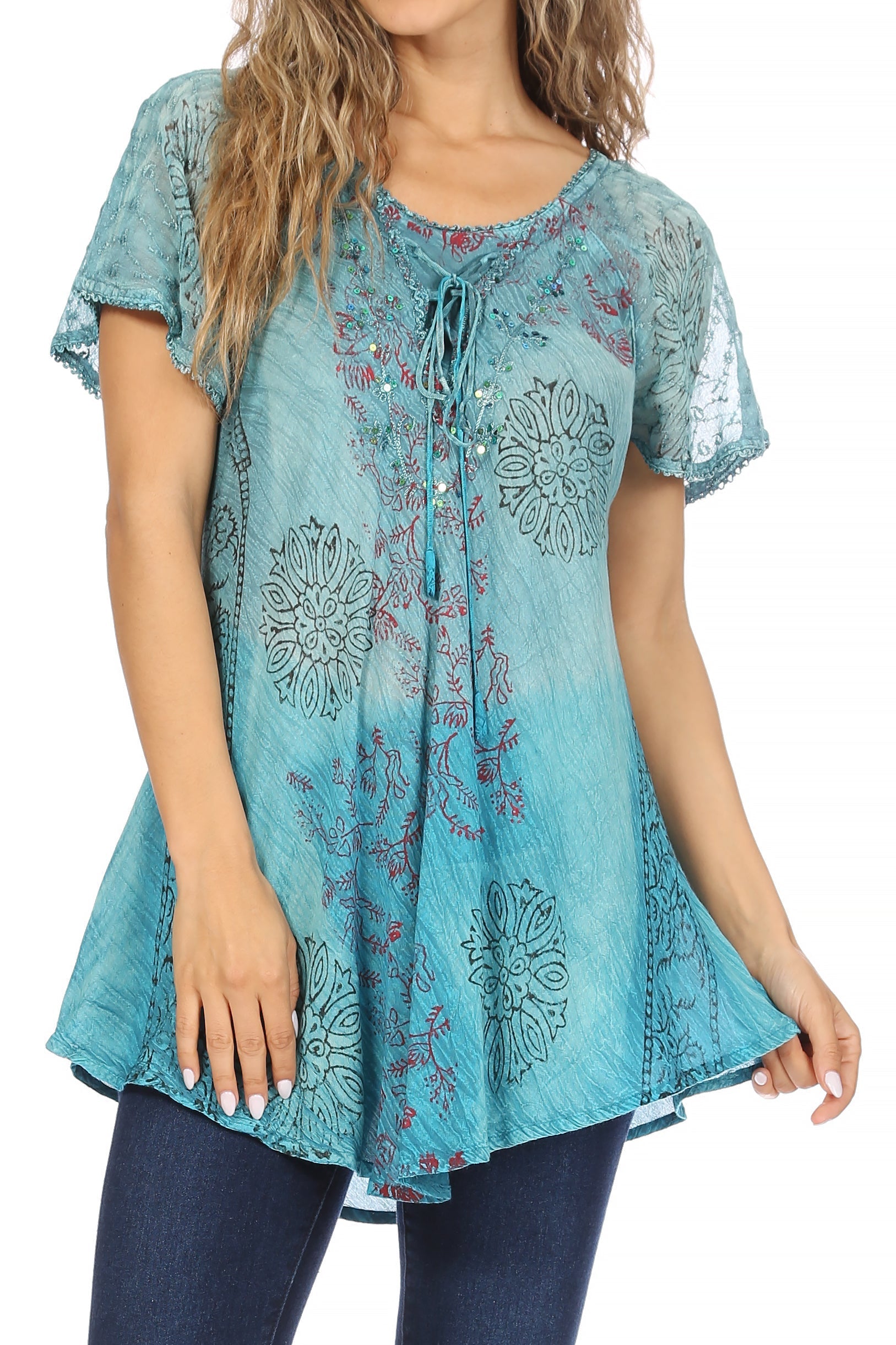 teal shirt