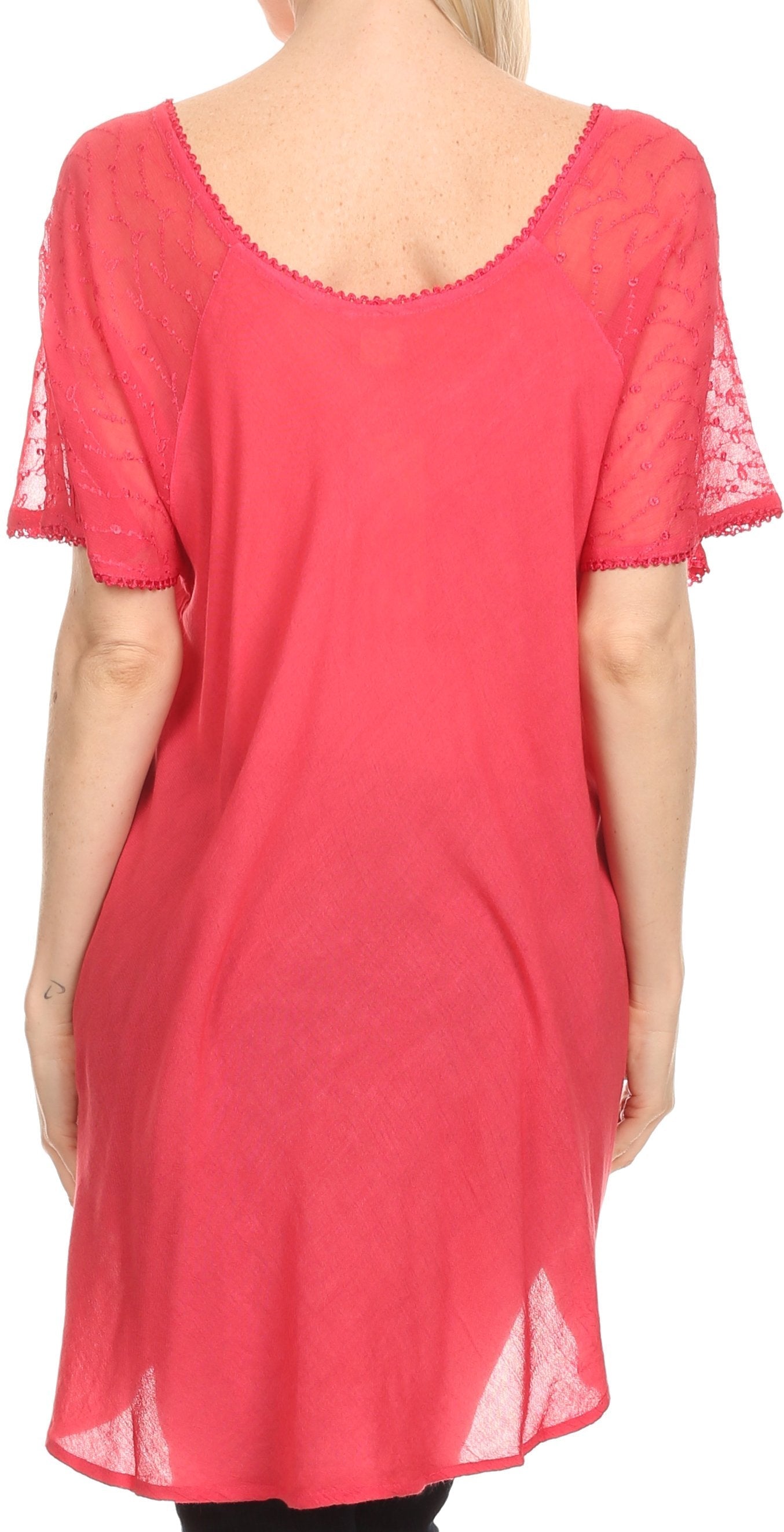 Red dress with sheer sleeves on a white background