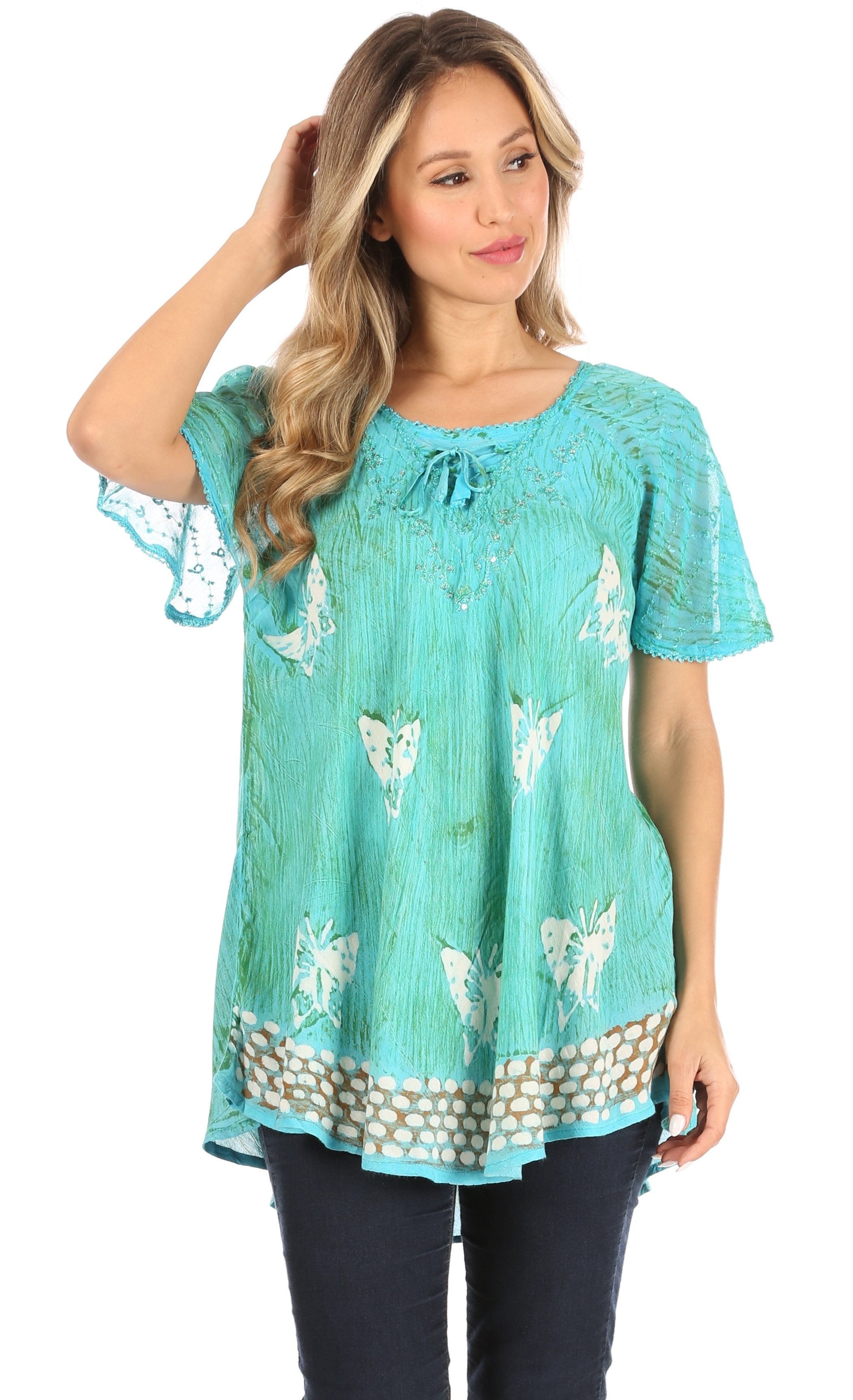 teal shirt