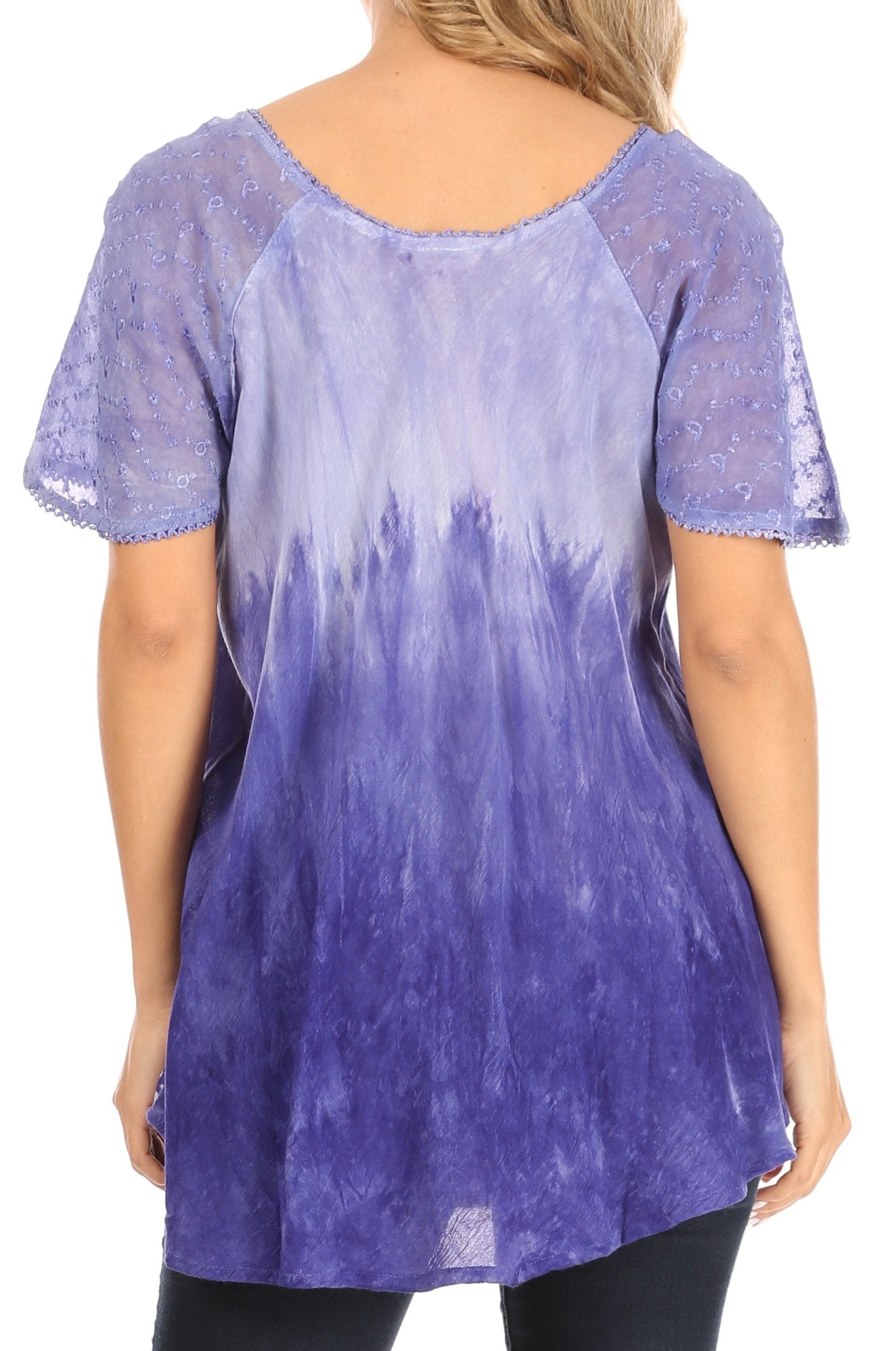 Purple tie-dye tunic with a white background