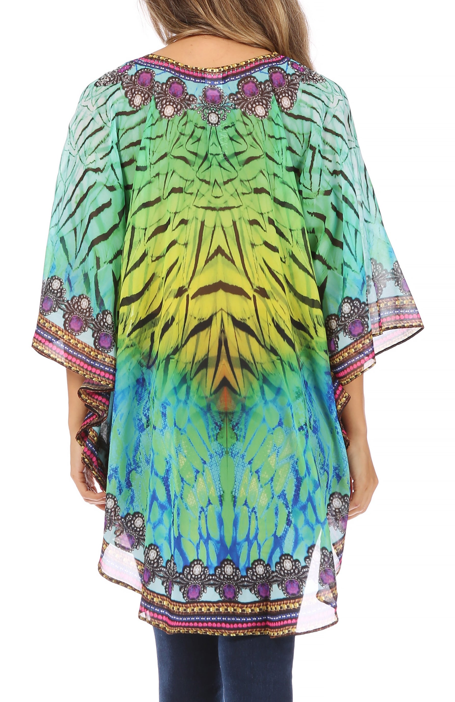 Colorful tie-dye shirt with intricate patterns on a white background