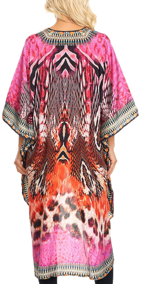 Colorful patterned dress with a vibrant design on a white background