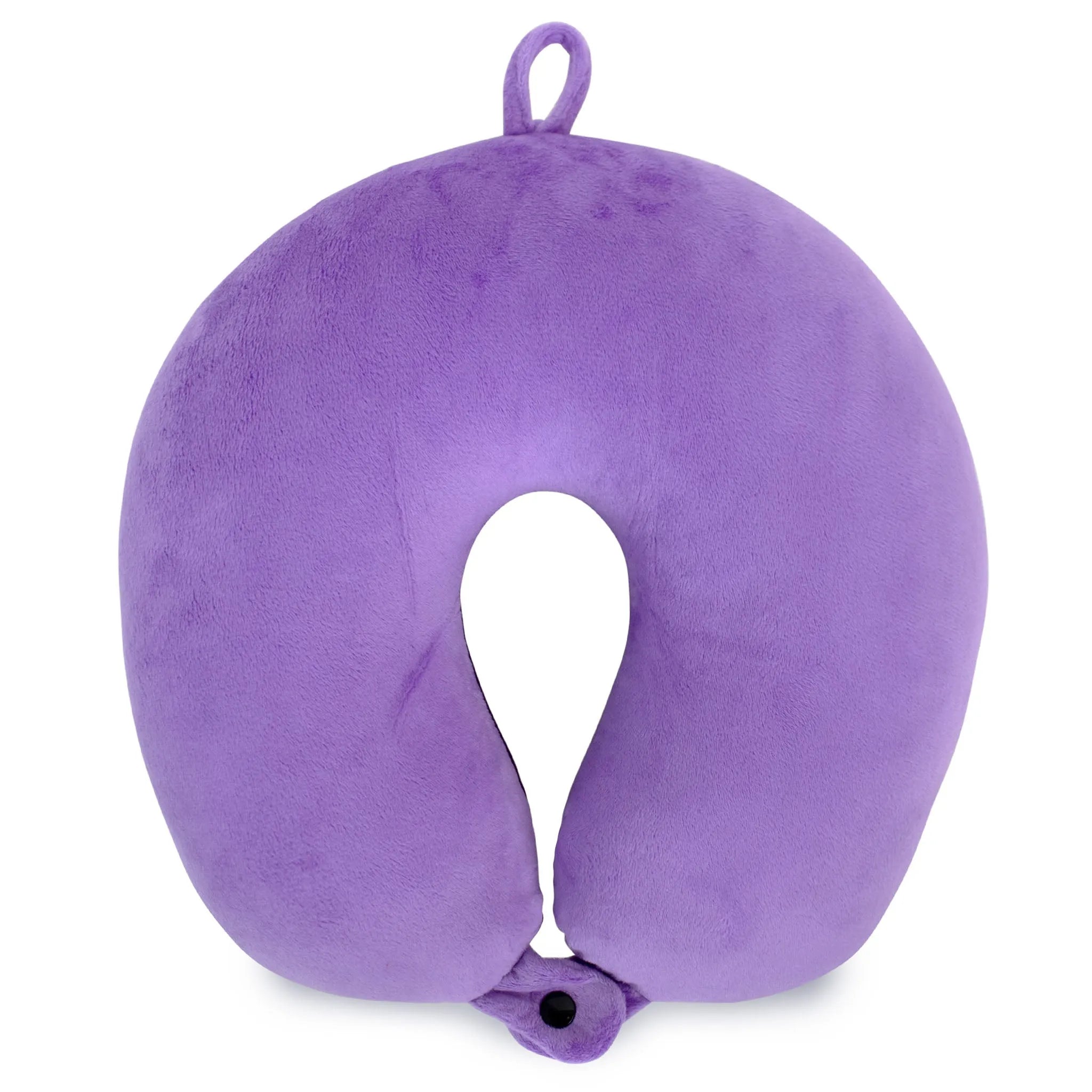 Purple U-shaped neck pillow on a white background