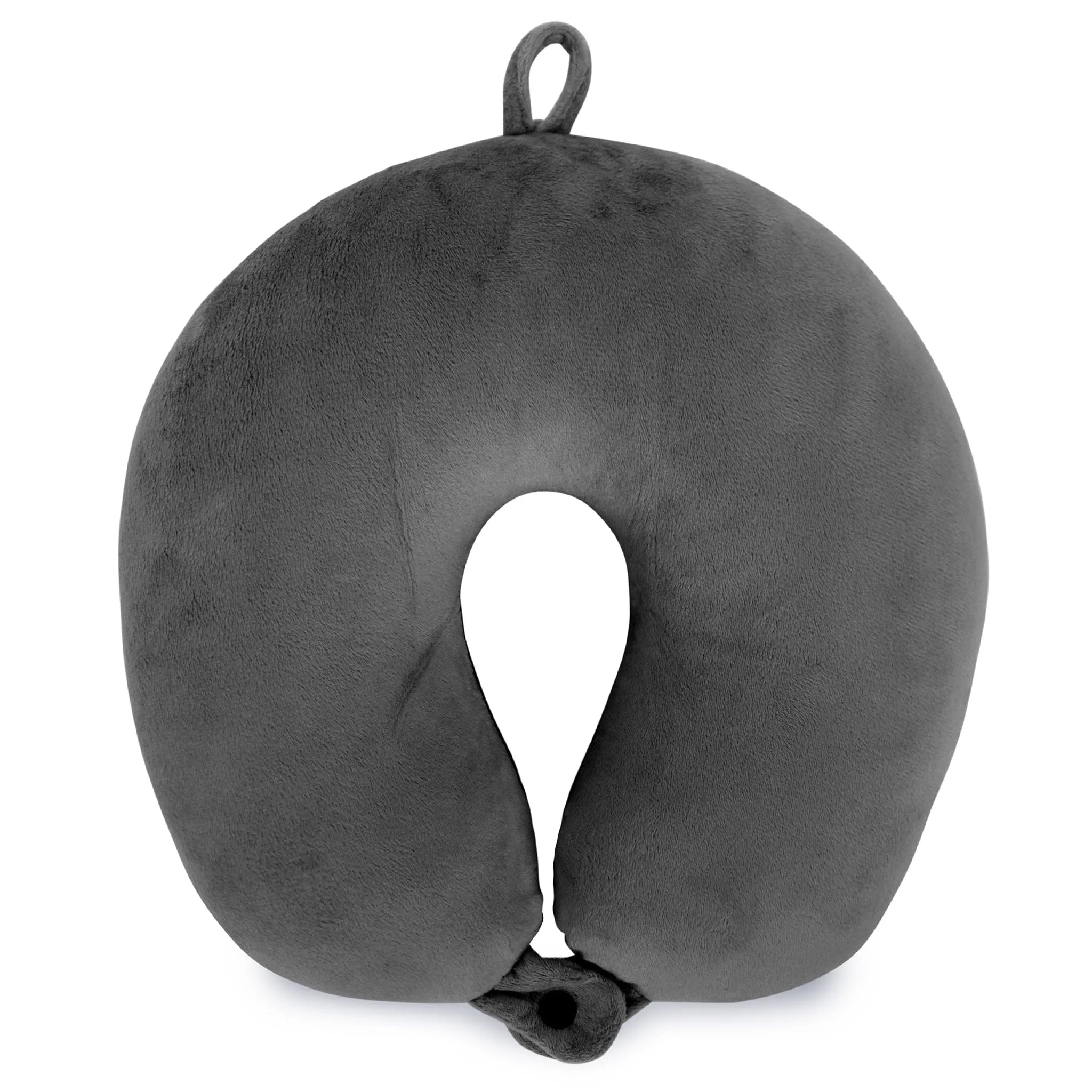 Gray U-shaped travel neck pillow on a white background
