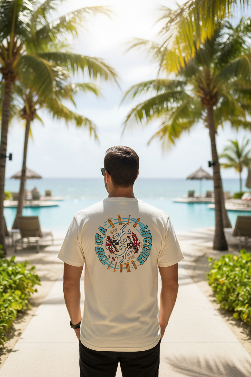 Man wearing this tshirt at a resort