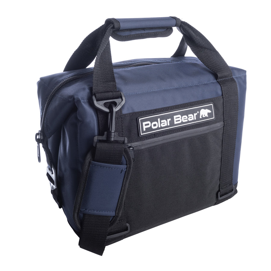 Blue cooler bag with 'Polar Bear' logo on a white background