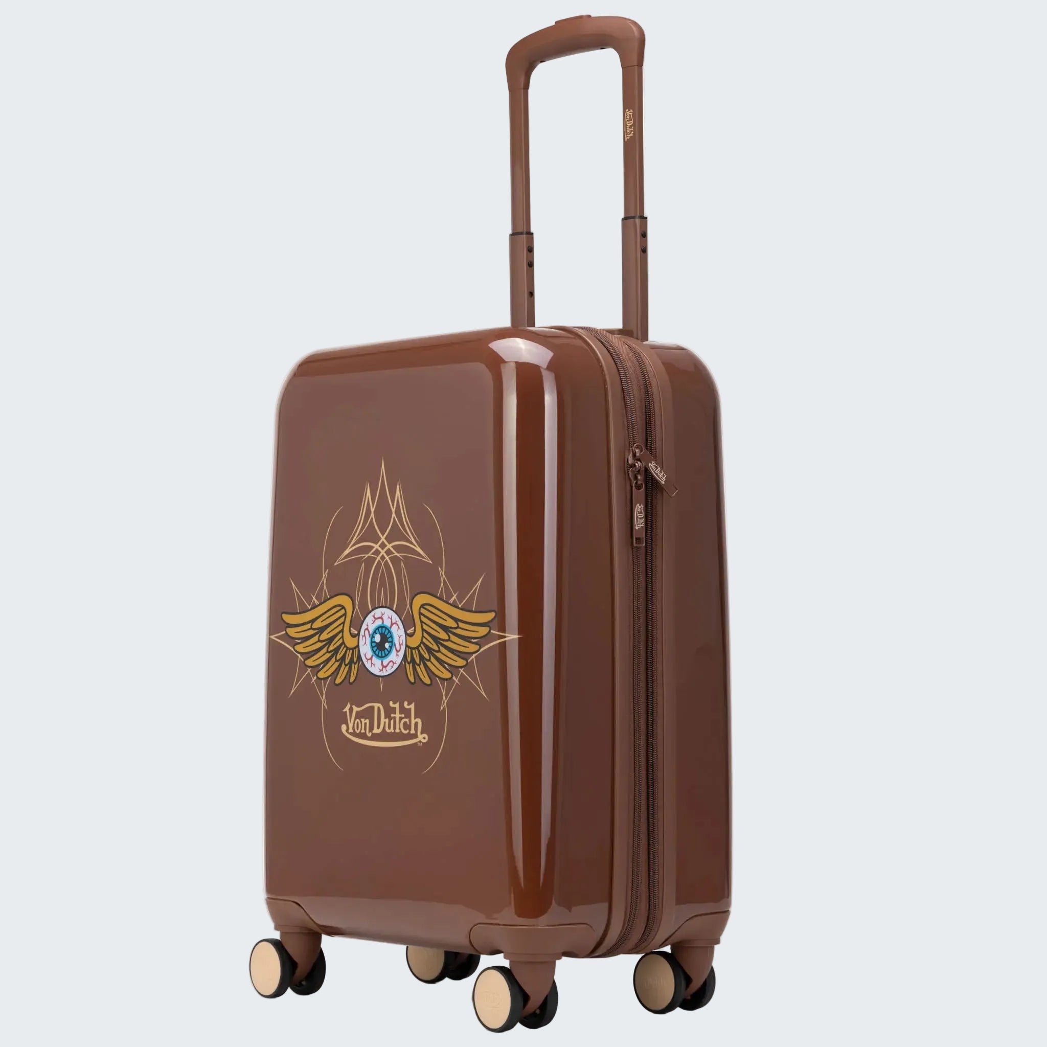 Brown suitcase with a design on a white background