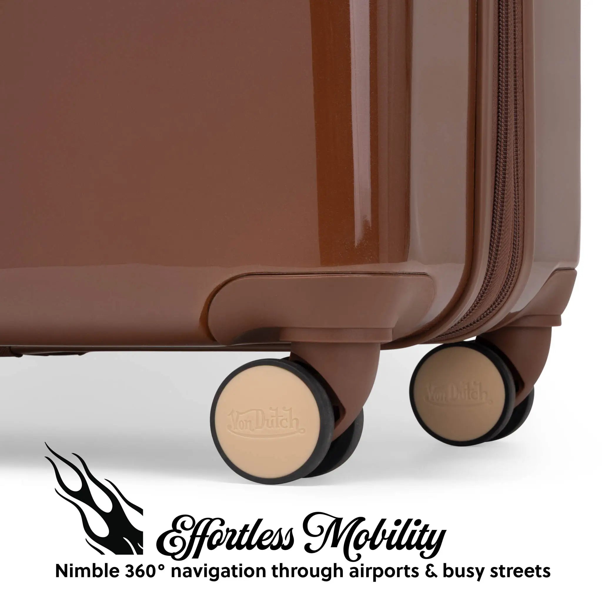 Brown suitcase with wheels on a white background, featuring the brand 'Lumach'.