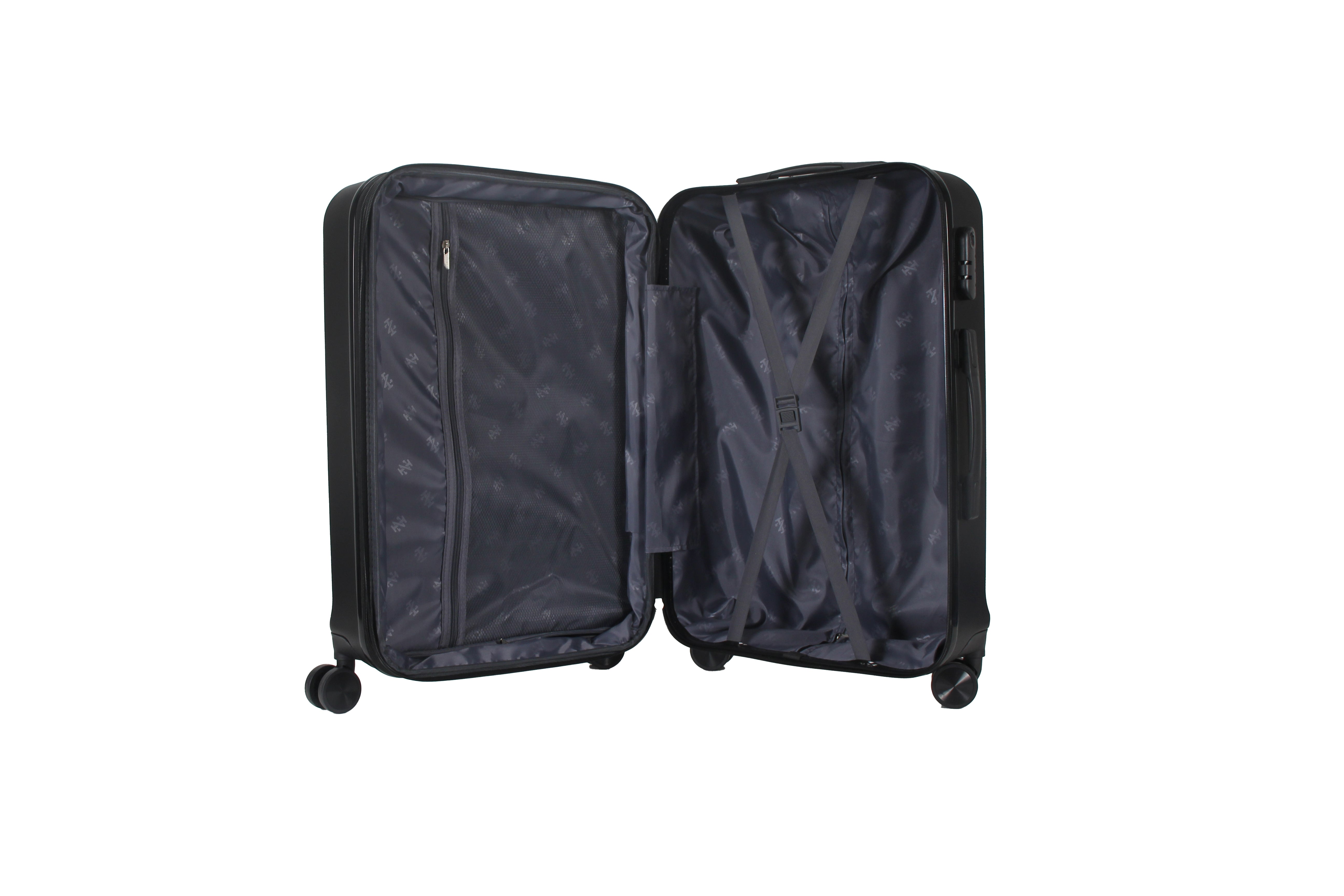 Black open suitcase on a white background