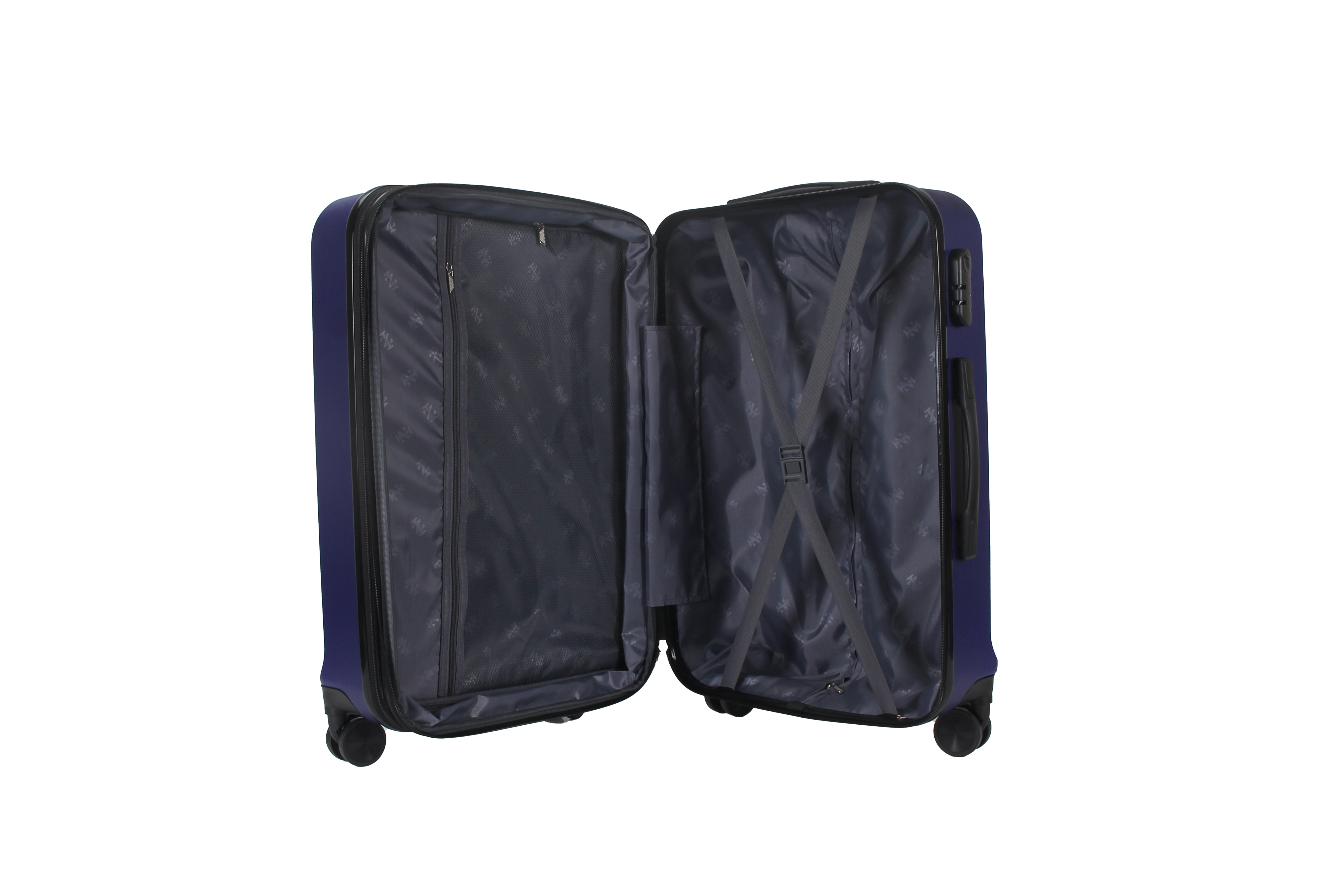 Open blue suitcase on a white background