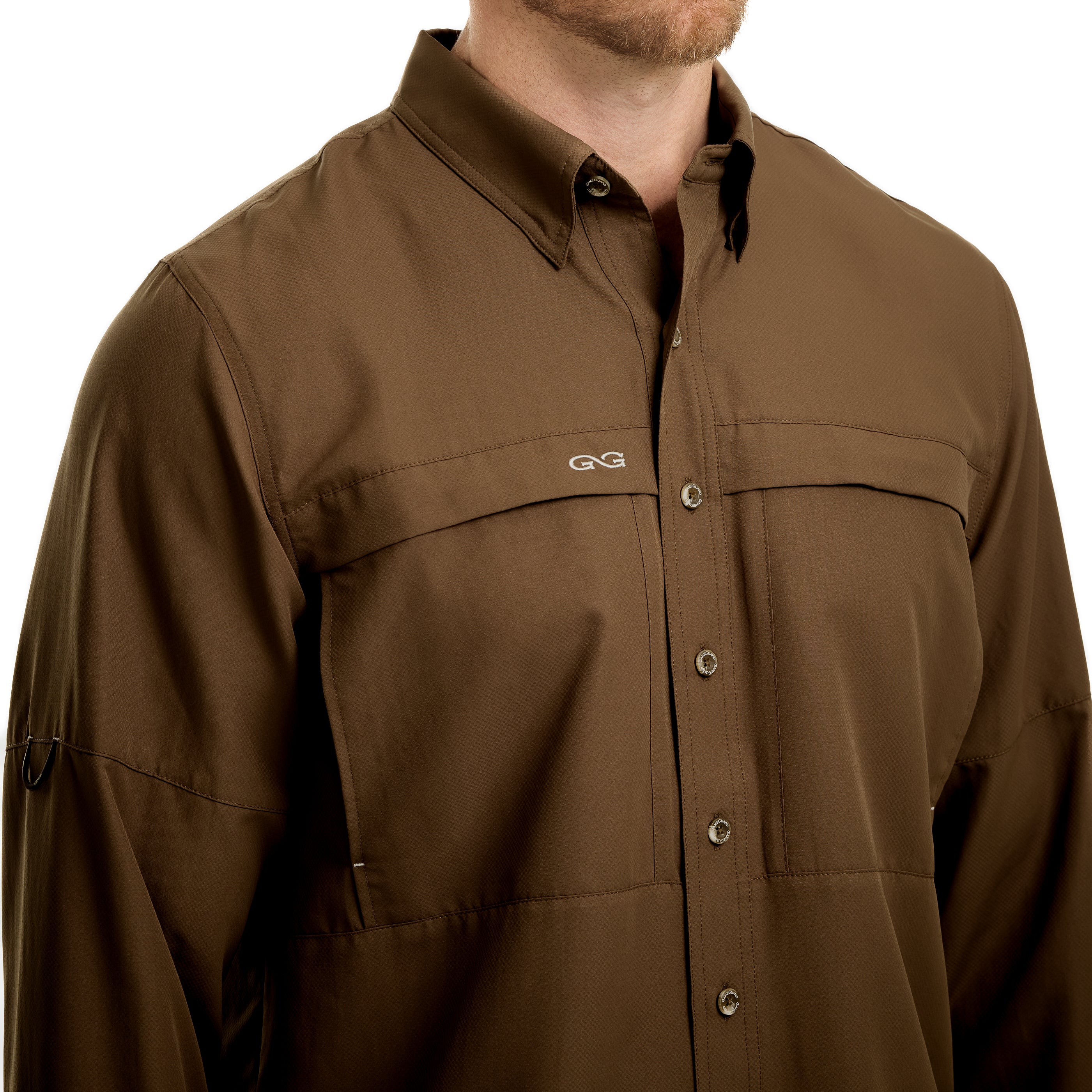 Brown jacket with a brand logo on a white background