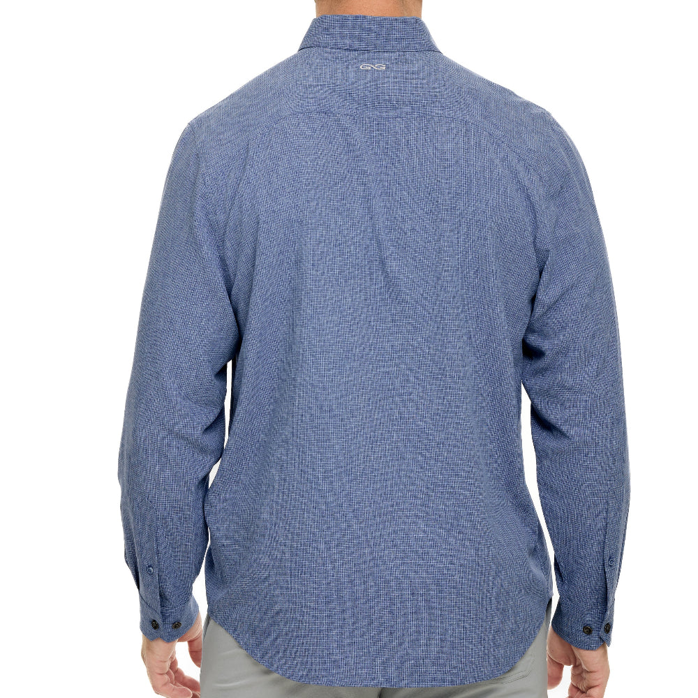 Blue patterned shirt on a white background