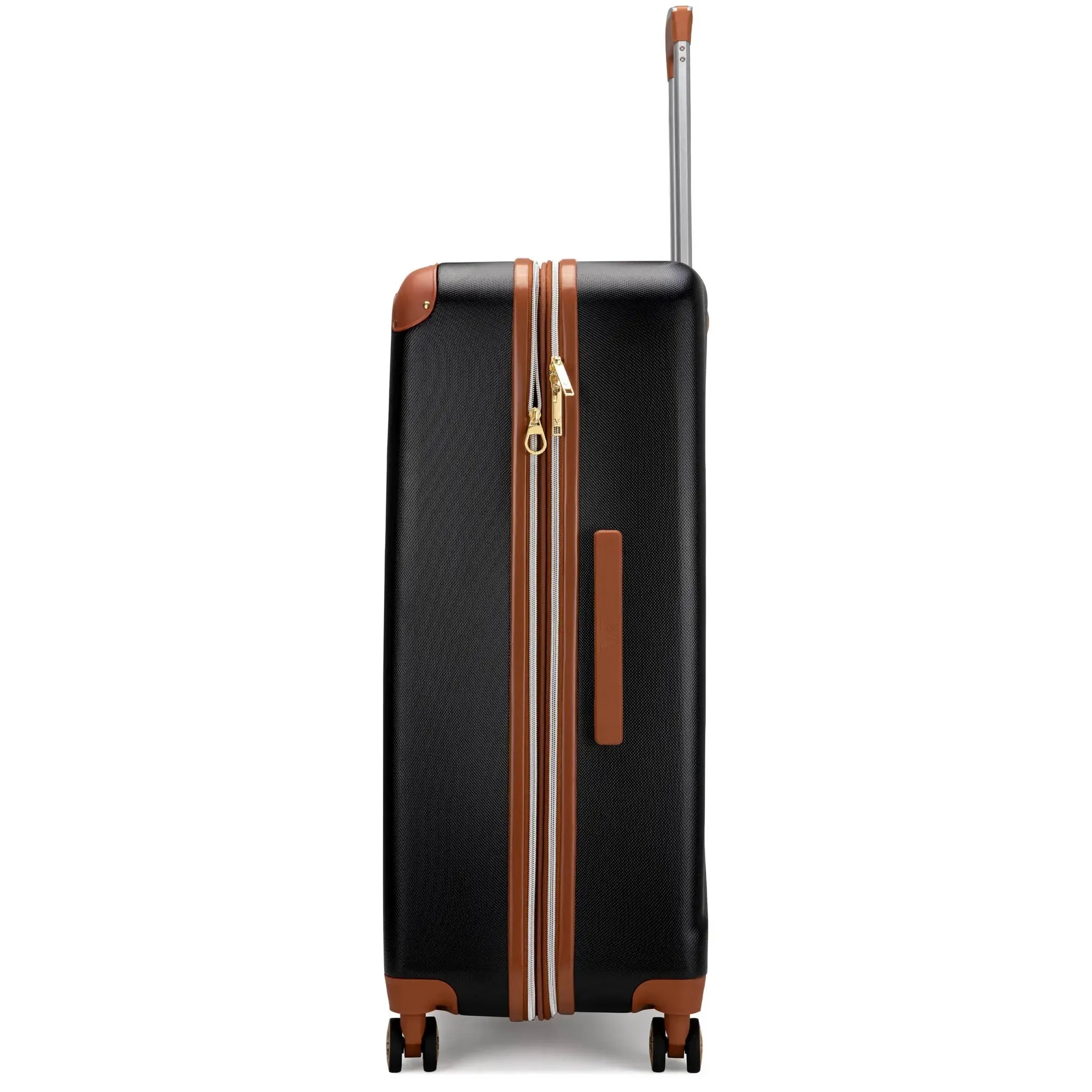 Black suitcase with brown accents on a white background