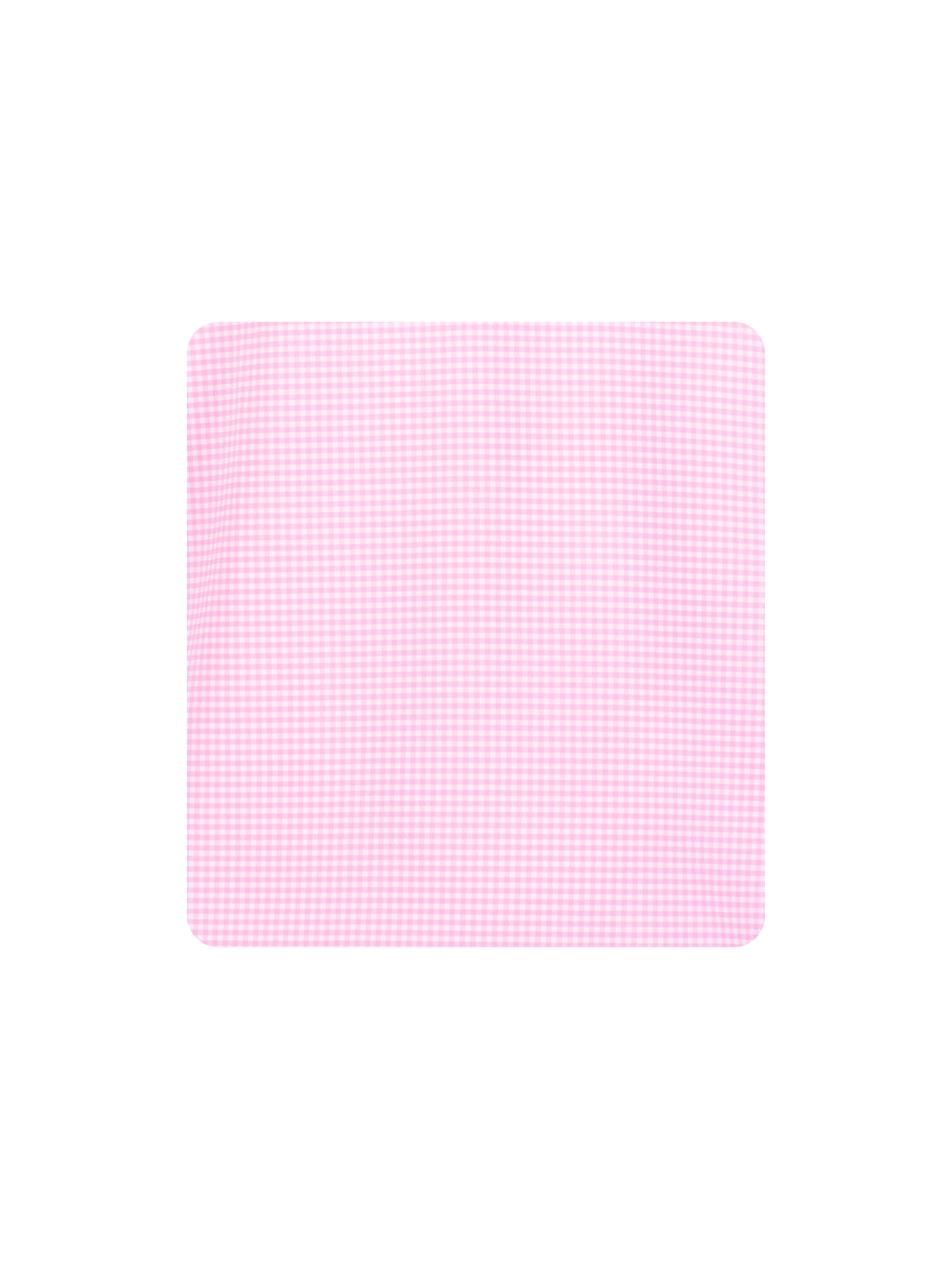 Pink checkered fabric swatch on a white background