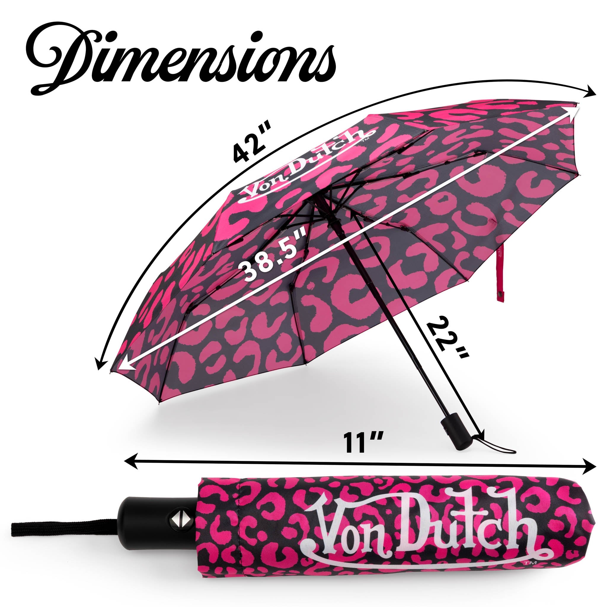 Von Dutch umbrella with dimensions displayed