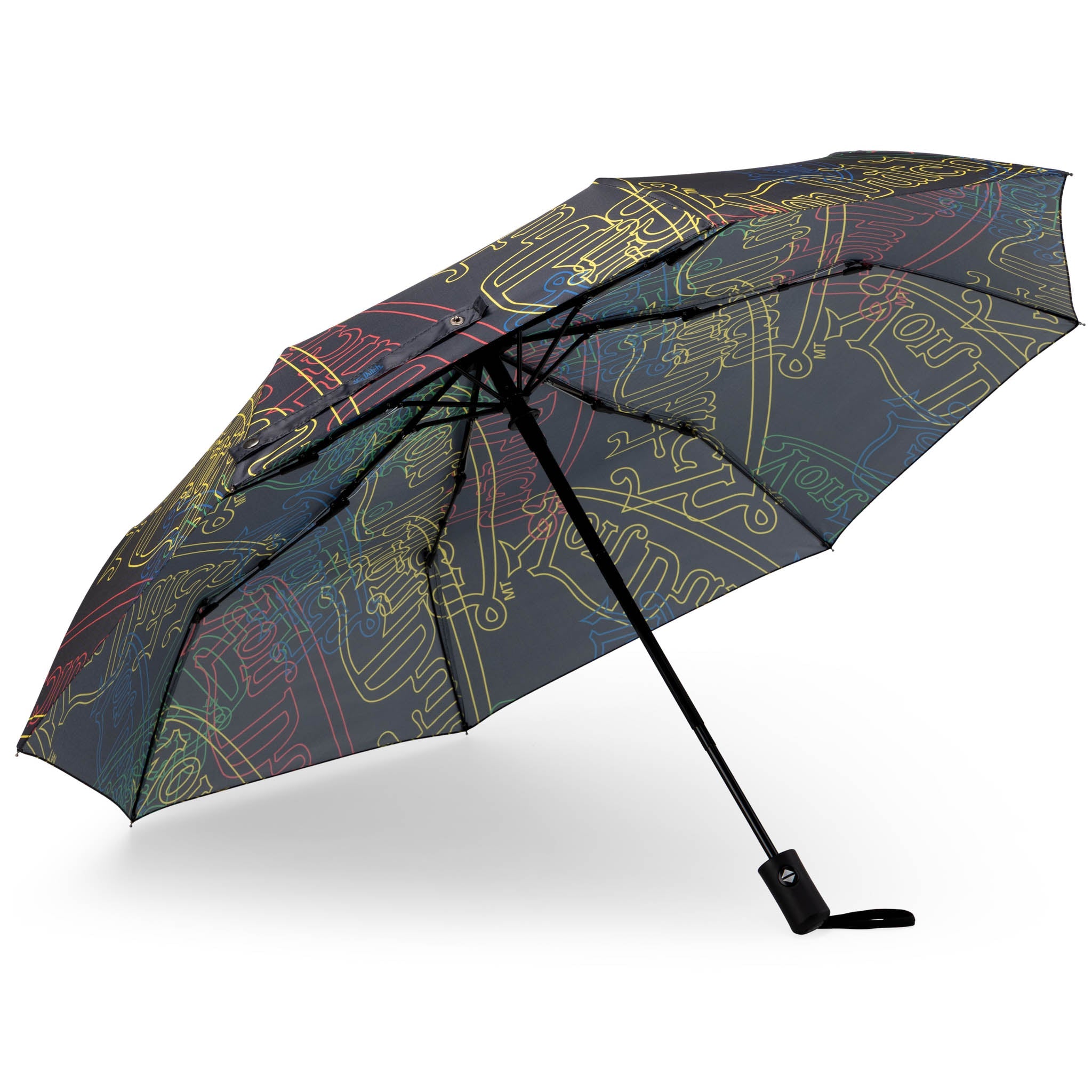 Umbrella with colorful geometric pattern on a white background