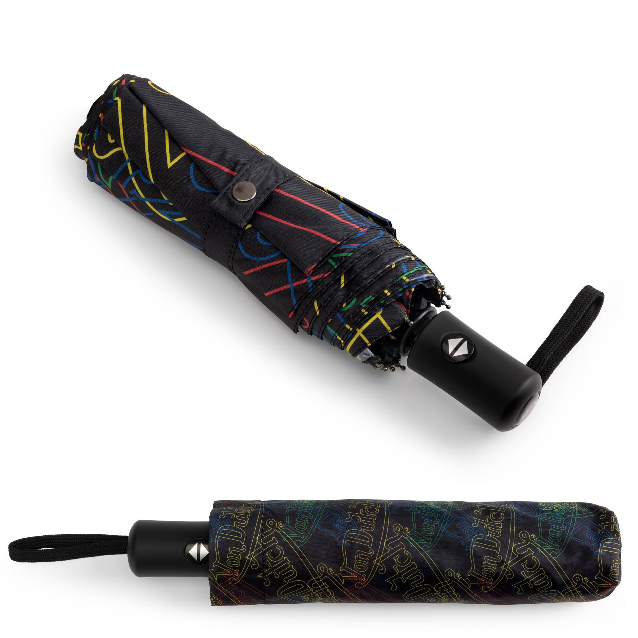 Foldable umbrella with colorful pattern on a white background