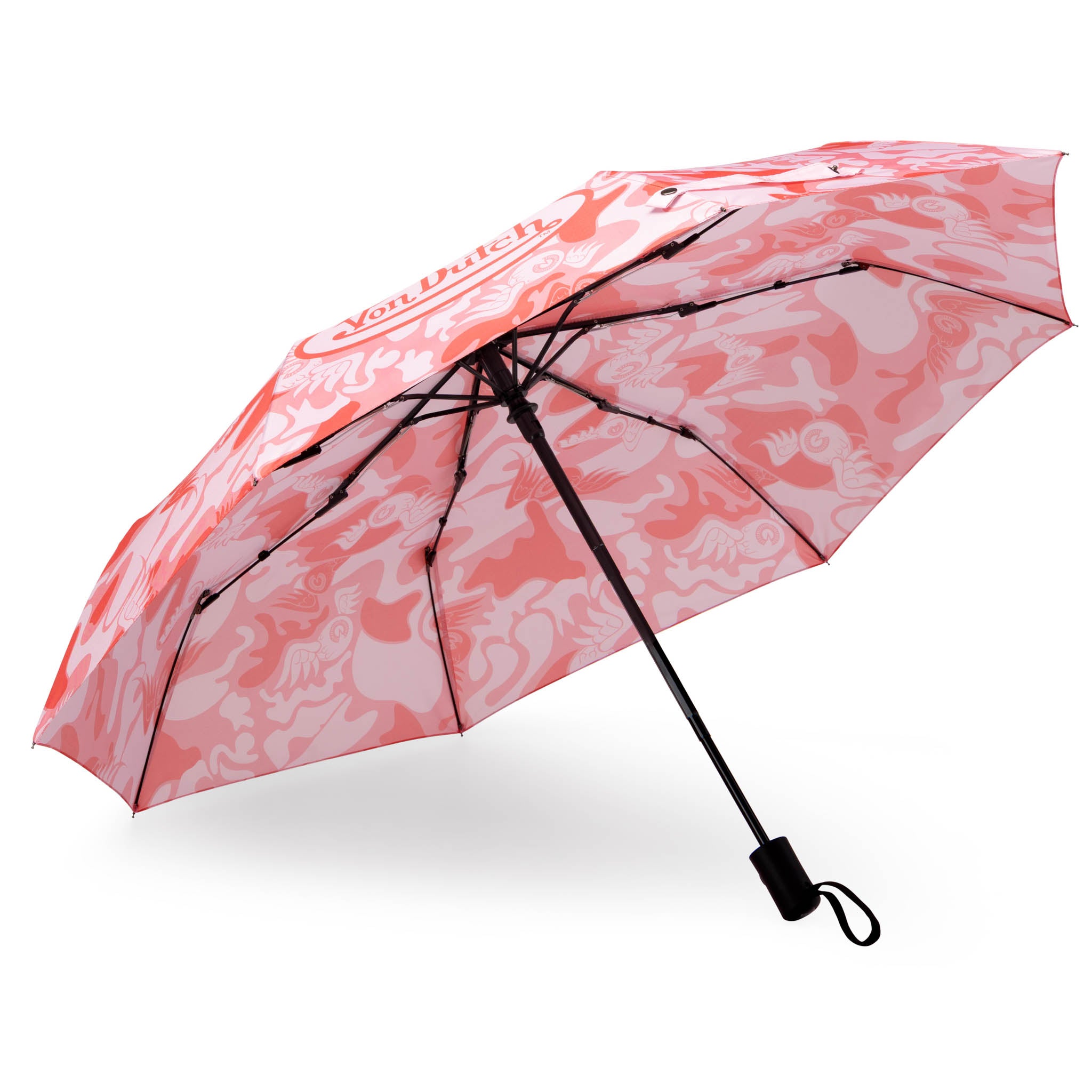 Pink patterned umbrella on a white background