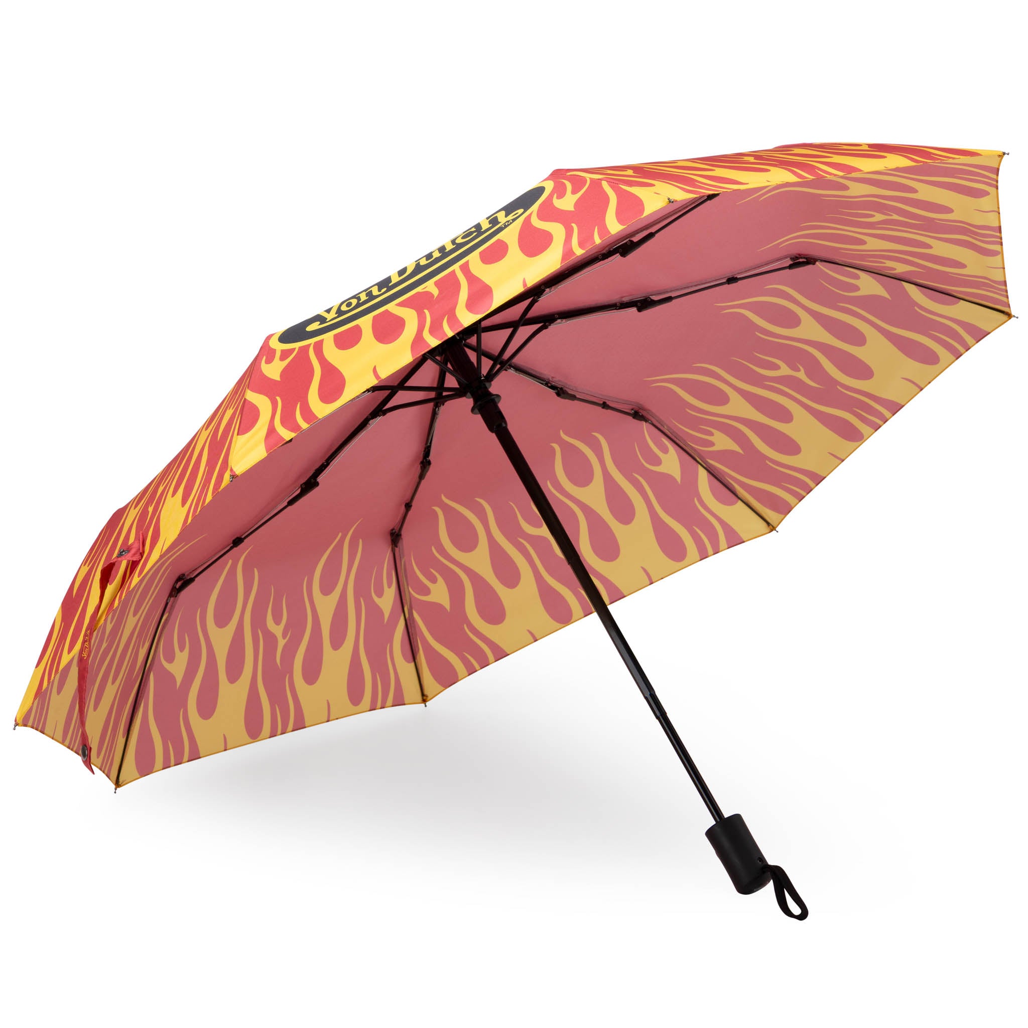 Flame-patterned umbrella on a white background