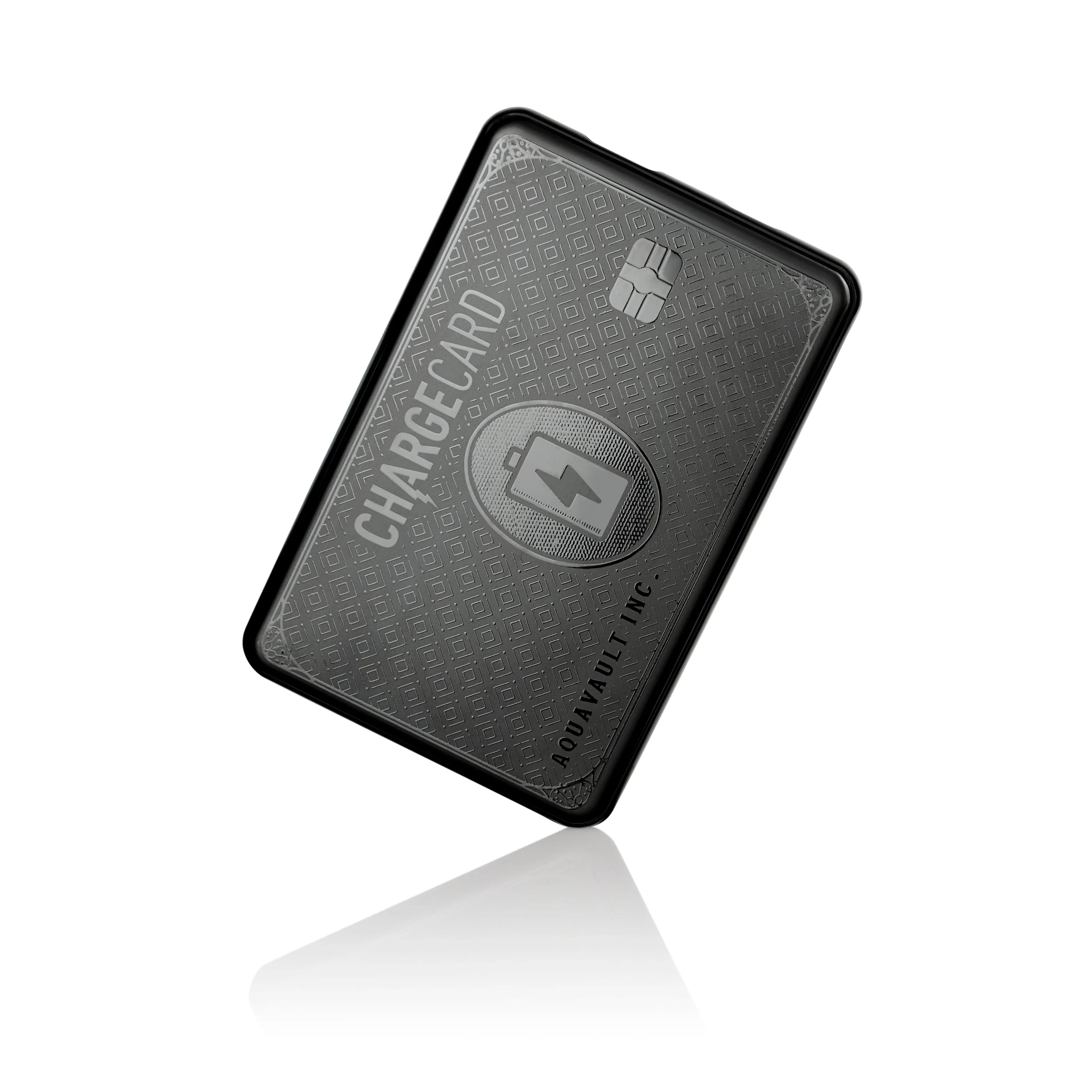 Black card with 'Chargecard' branding on a white background