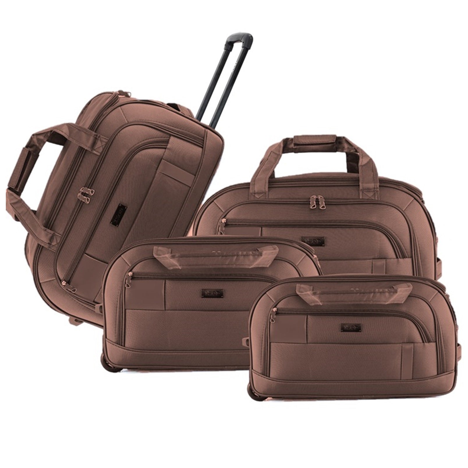 Set of brown suitcases of different sizes on a white background
