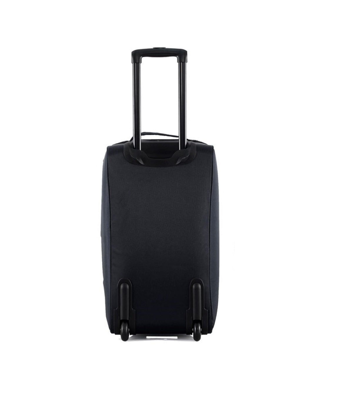 Black suitcase with wheels on a white background