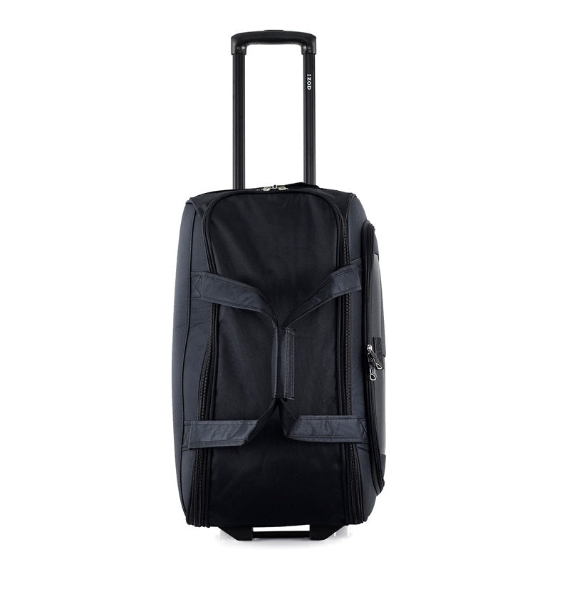 Black rolling suitcase on a white background