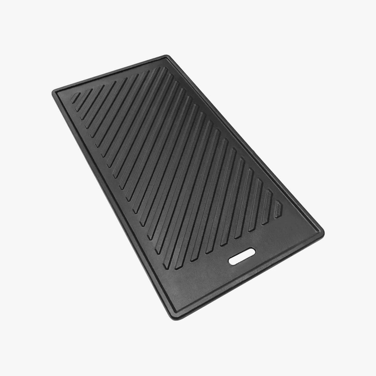 Black rectangular griddle pan on a white background