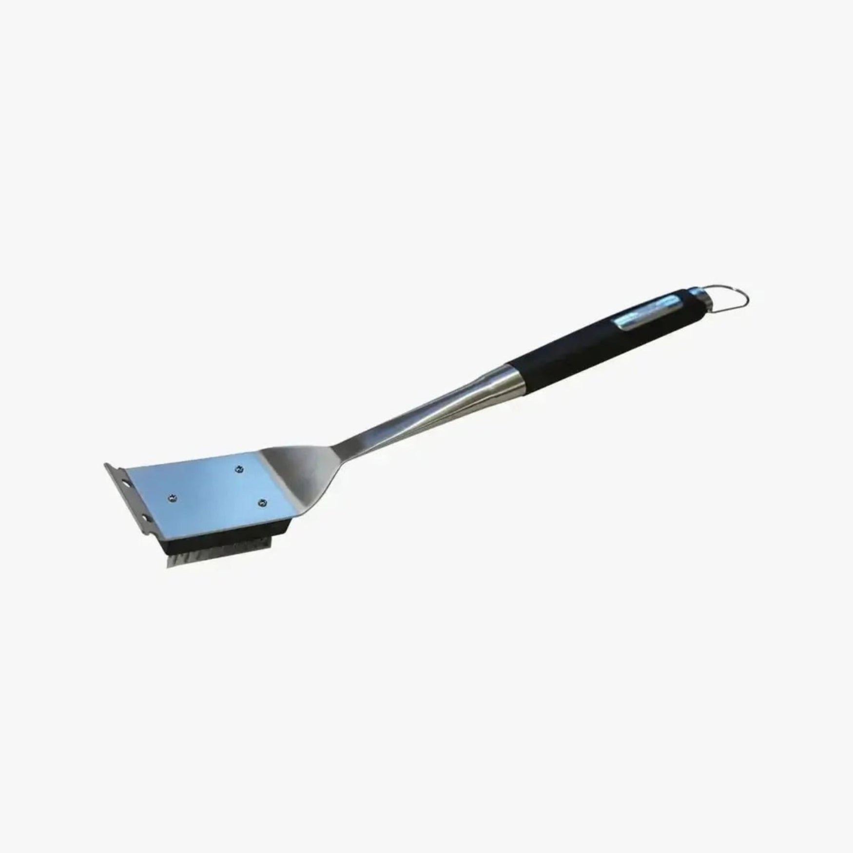 Barbecue cleaning brush with a black handle on a white background