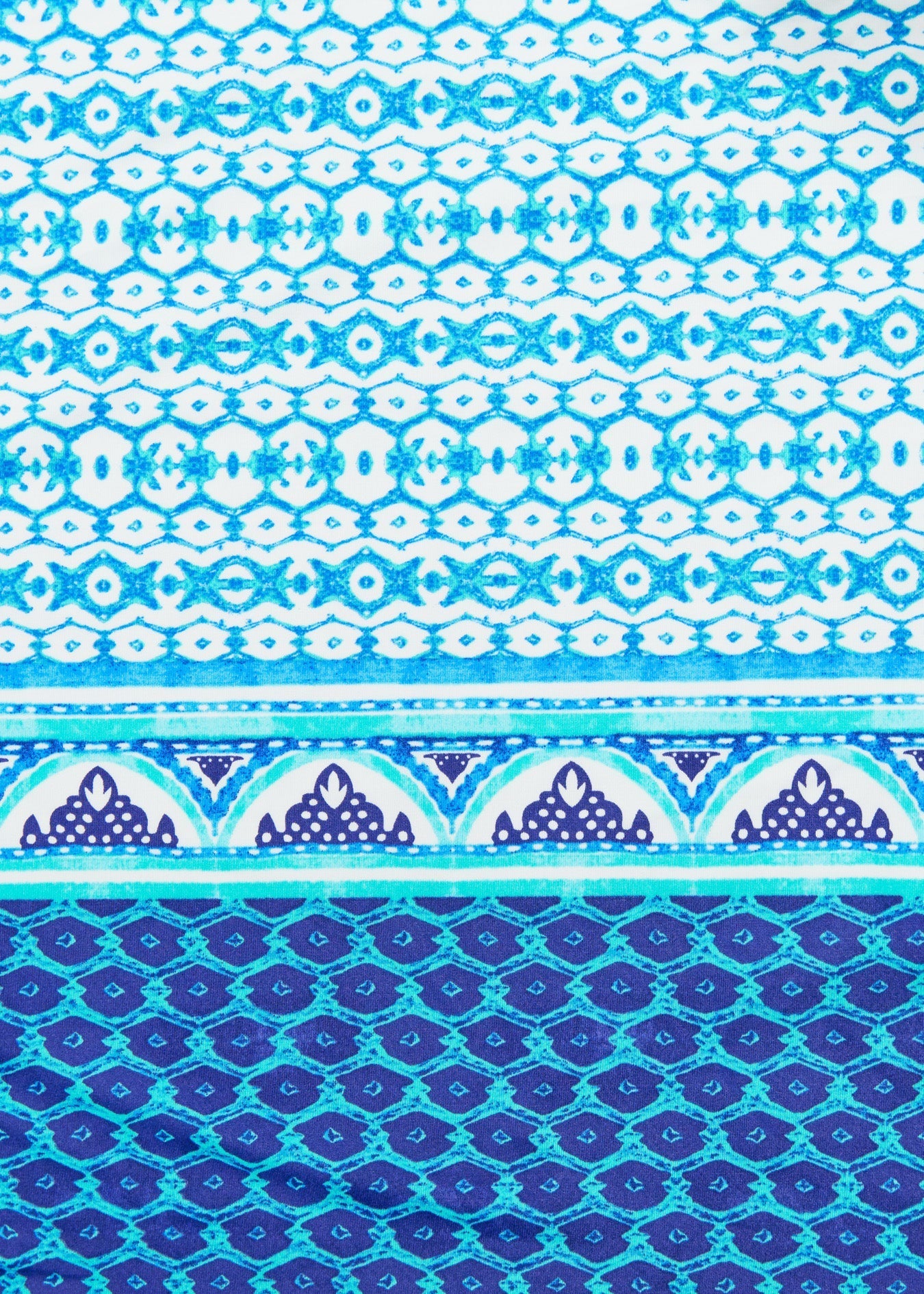 Patterned fabric with blue and white geometric design