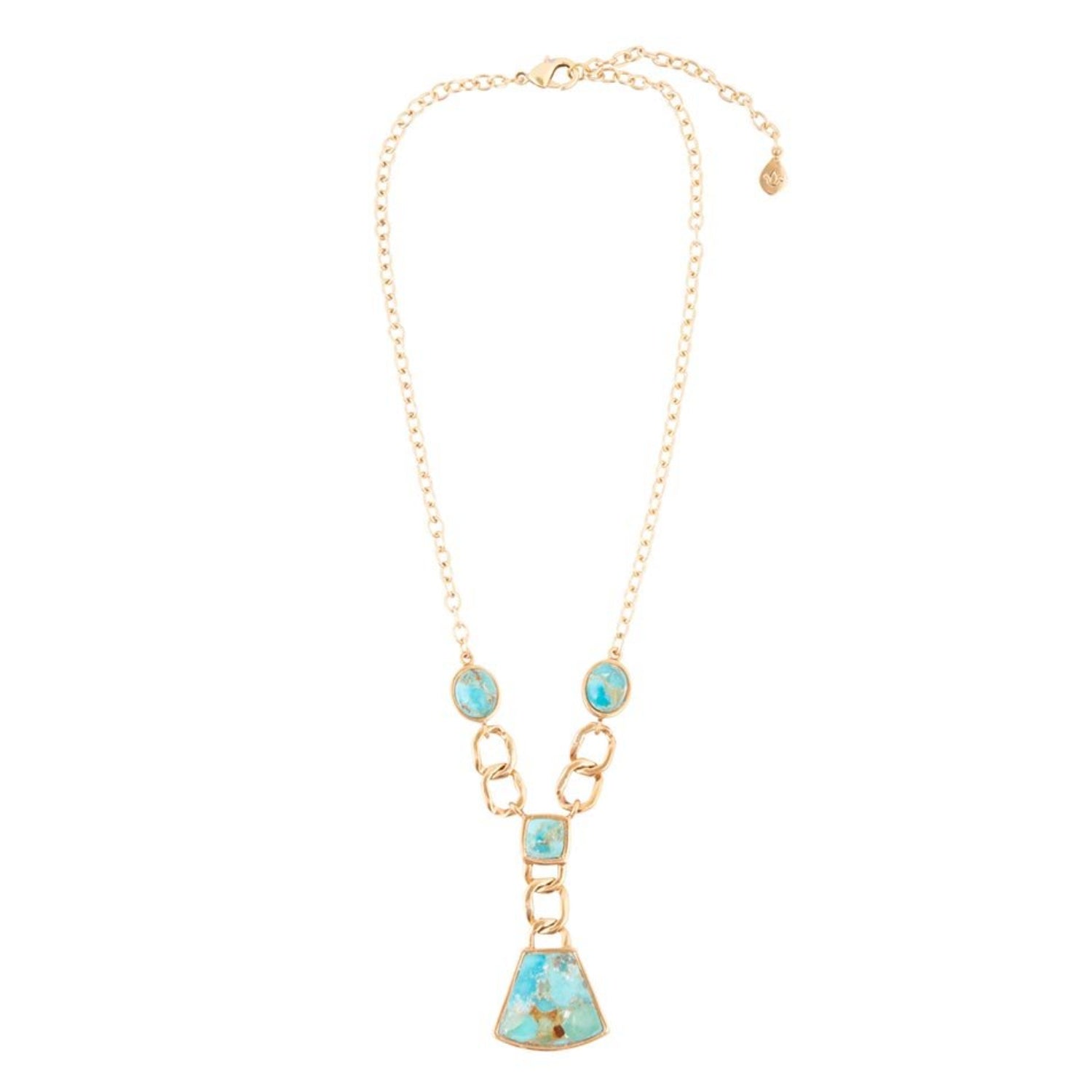 Necklace with turquoise pendant on a white background