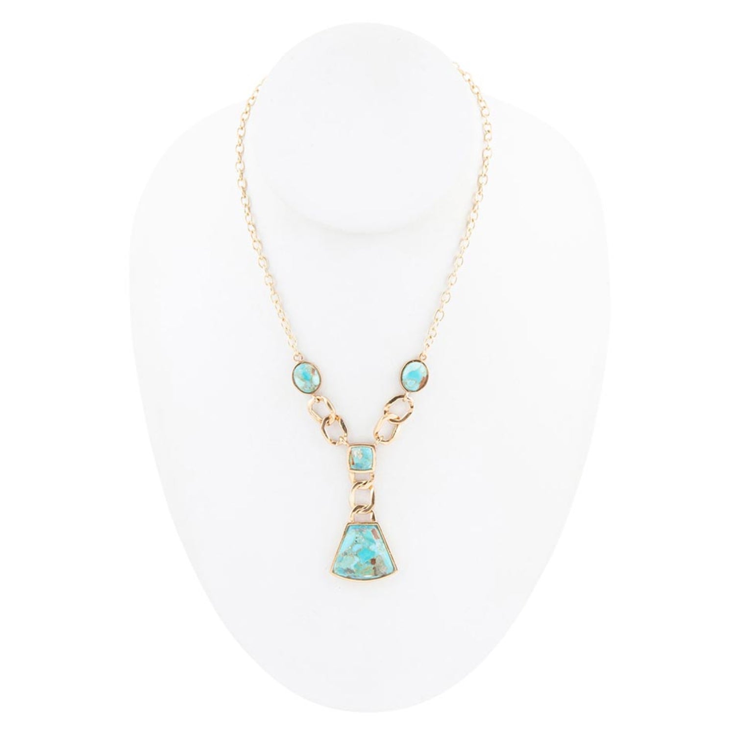 Necklace with turquoise stones on a white background