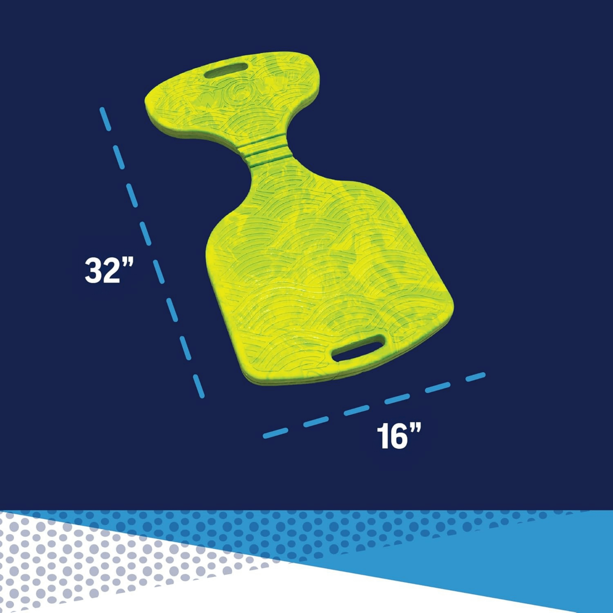 Yellow paddle with measurements on a blue background