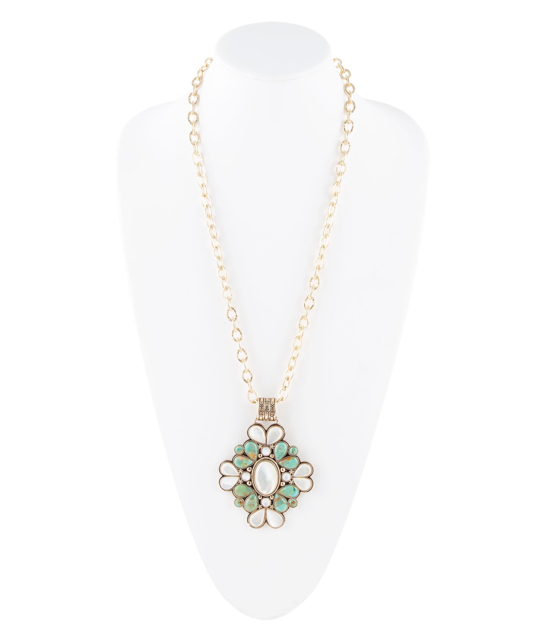 Necklace with a floral pendant on a white background